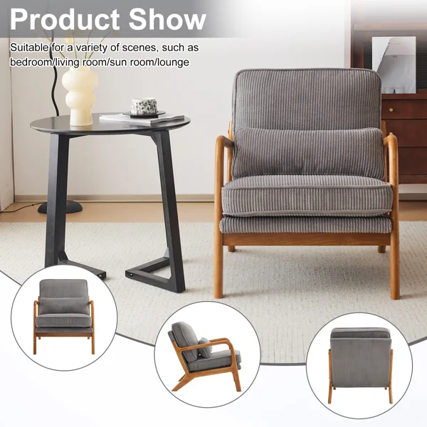 Low Arm Accent Chair - Light Gray Corduroy Upholstered Indoor Lounge Chair, Compact Single Seater with Sturdy Frame (330LBS Weight Capacity) view 6