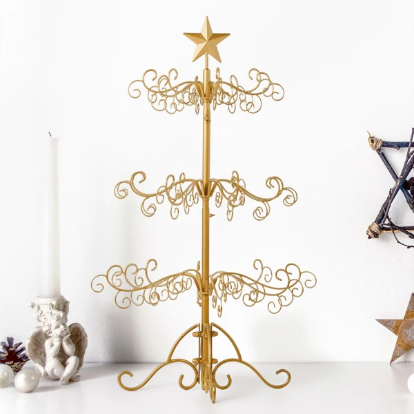 3ft Wrought Iron Christmas Tree, Metal Ornament Display Tree Stand for for Holiday Party Home Decor, Indoor & Outdoor Decor Hanger, Gold view 4