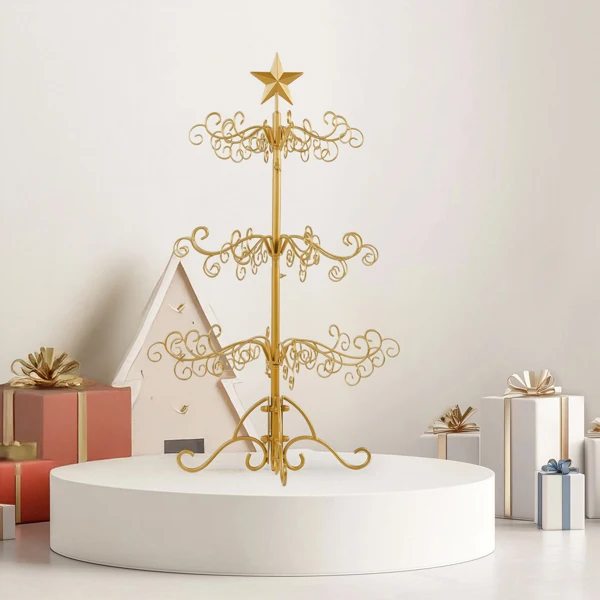 3ft Wrought Iron Christmas Tree, Metal Ornament Display Tree Stand for for Holiday Party Home Decor, Indoor & Outdoor Decor Hanger, Gold view 5