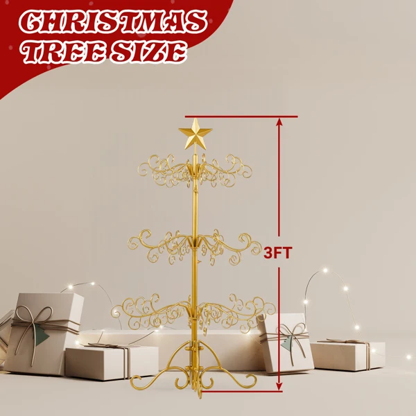 3ft Wrought Iron Christmas Tree, Metal Ornament Display Tree Stand for for Holiday Party Home Decor, Indoor & Outdoor Decor Hanger, Gold view 6