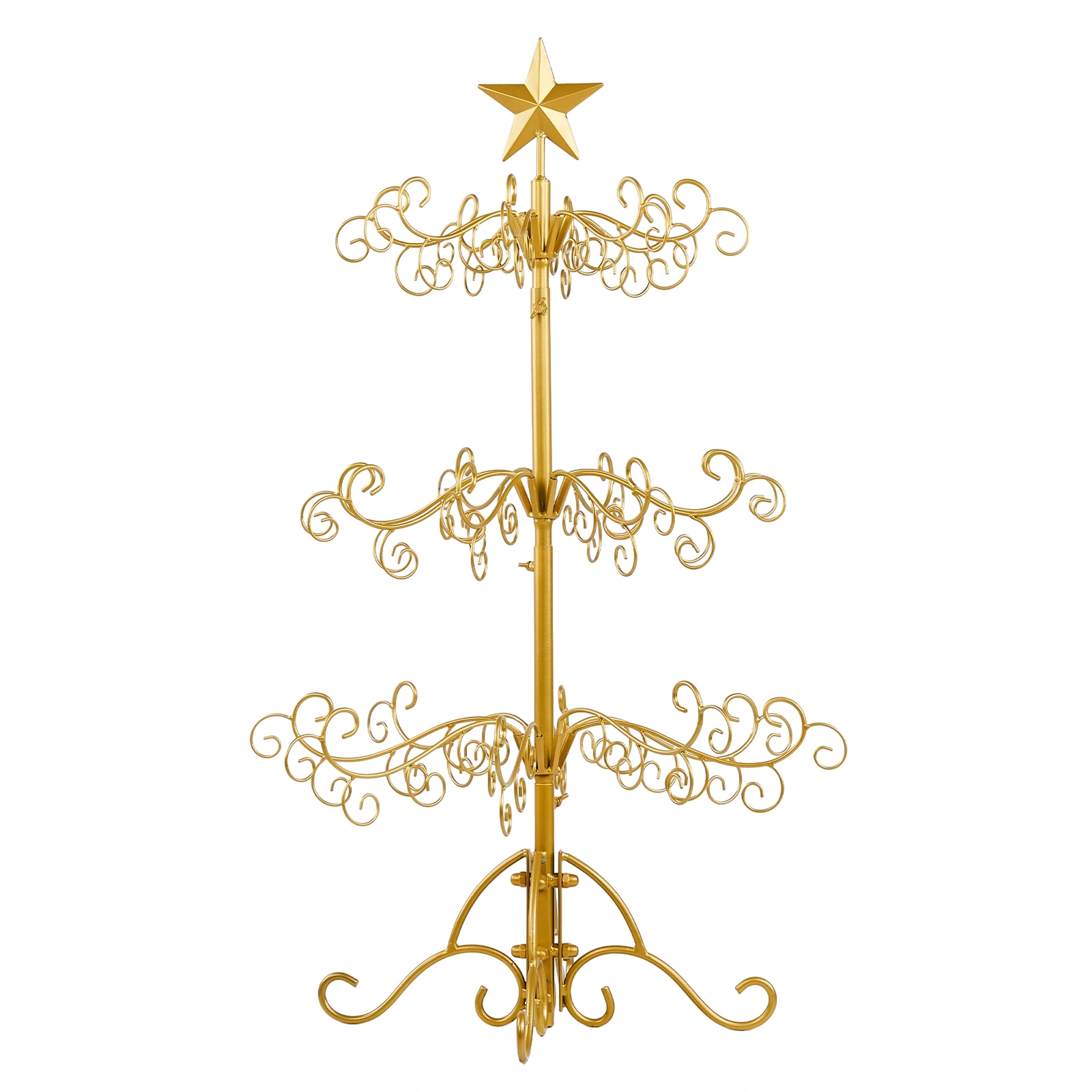 3ft Wrought Iron Christmas Tree, Metal Ornament Display Tree Stand for for Holiday Party Home Decor, Indoor & Outdoor Decor Hanger, Gold