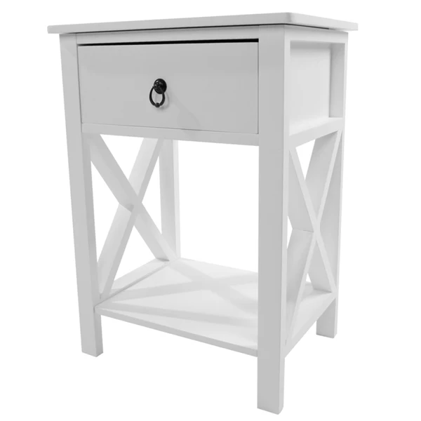 Nightstand Modern End Table, Side Table with 1 Drawer and Storage Shelf, White view 5