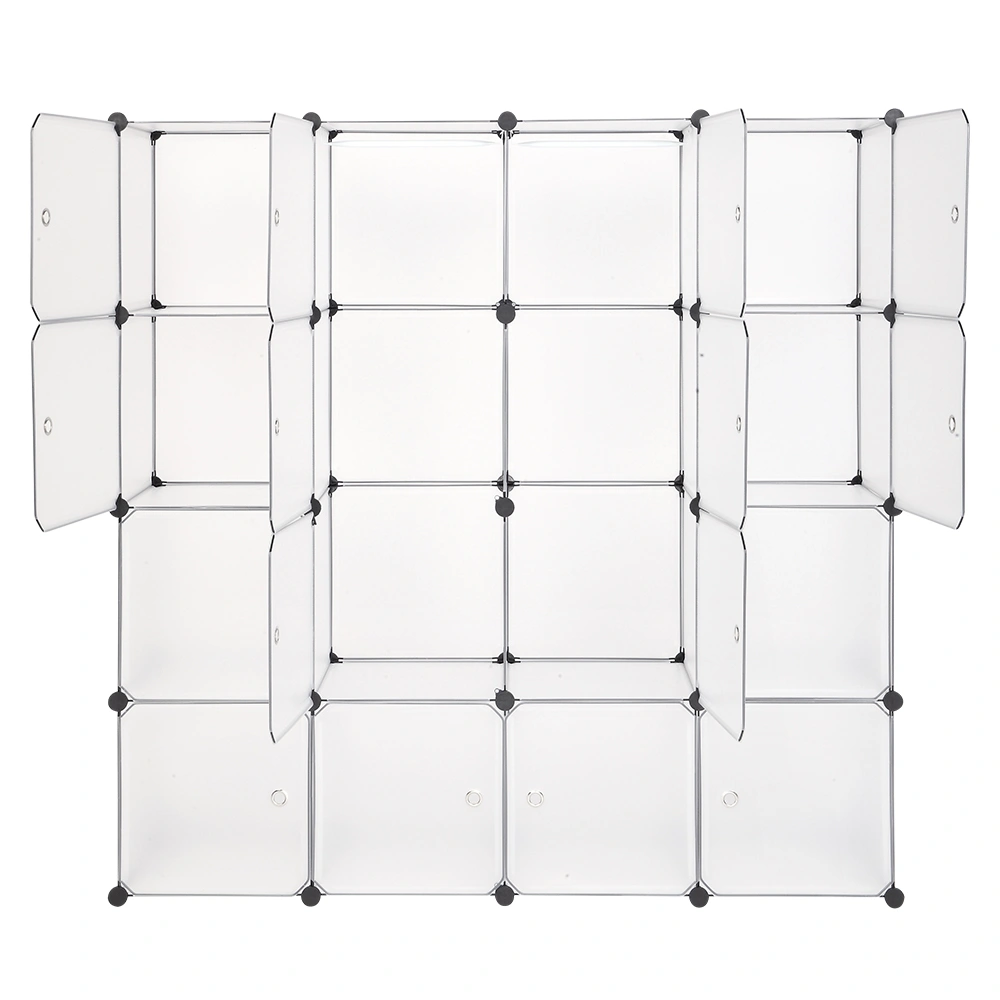 White Modular 16-Cube Closet Organizer, DIY Plastic Cabinet with Doors for Clothes Shoes Toys, Wardrobe Storage System view 3