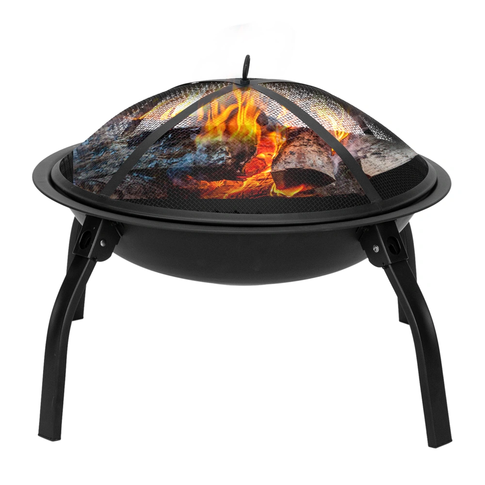 22" Foldable Iron Fire Pit - 4-Leg Wood Burning Brazier for Backyard & Poolside
