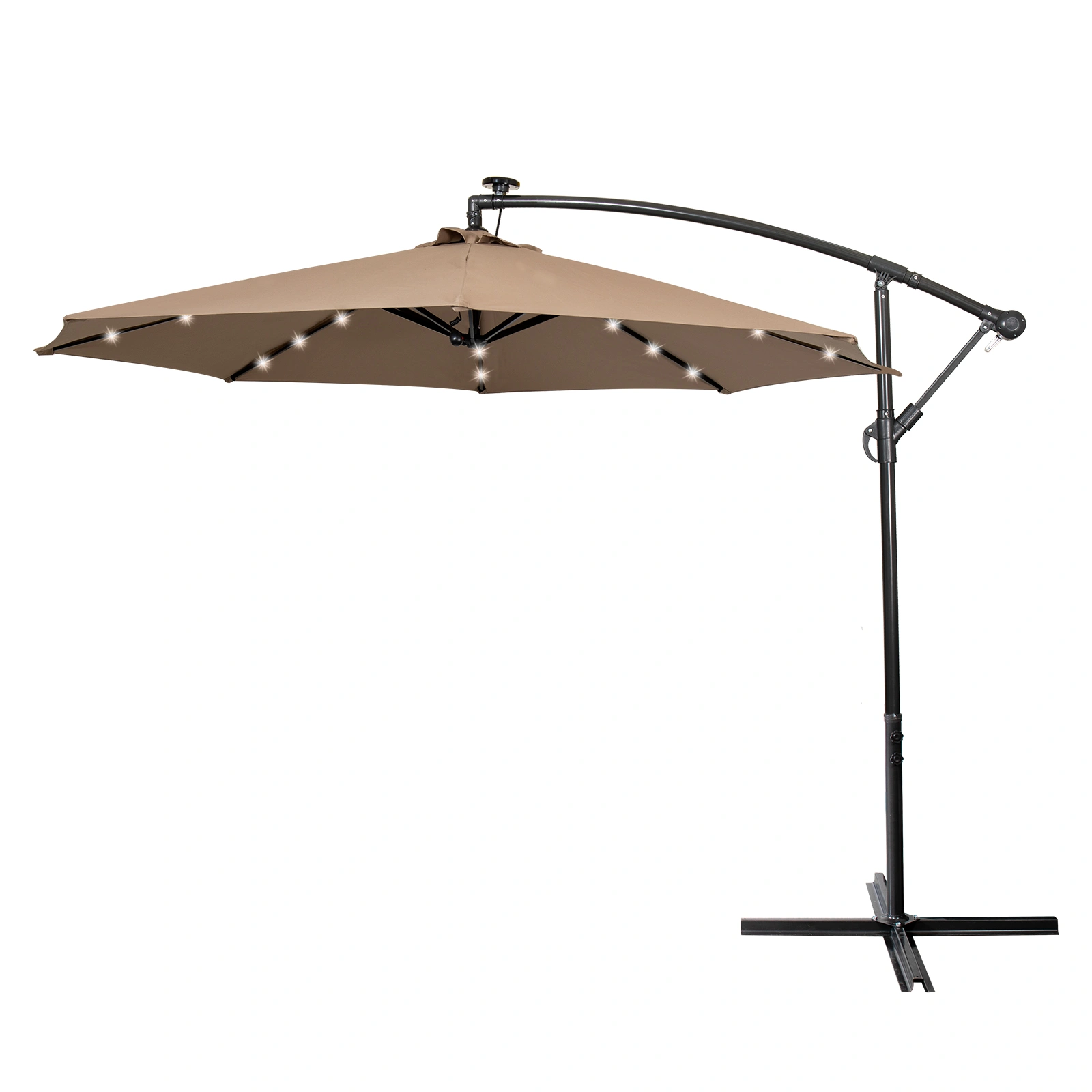 3m Garden Parasol Solar LED Patio Umbrella, 8 Rib Outdoor Sunshade Canopy with Crank Tilt UV Protection, Khaki