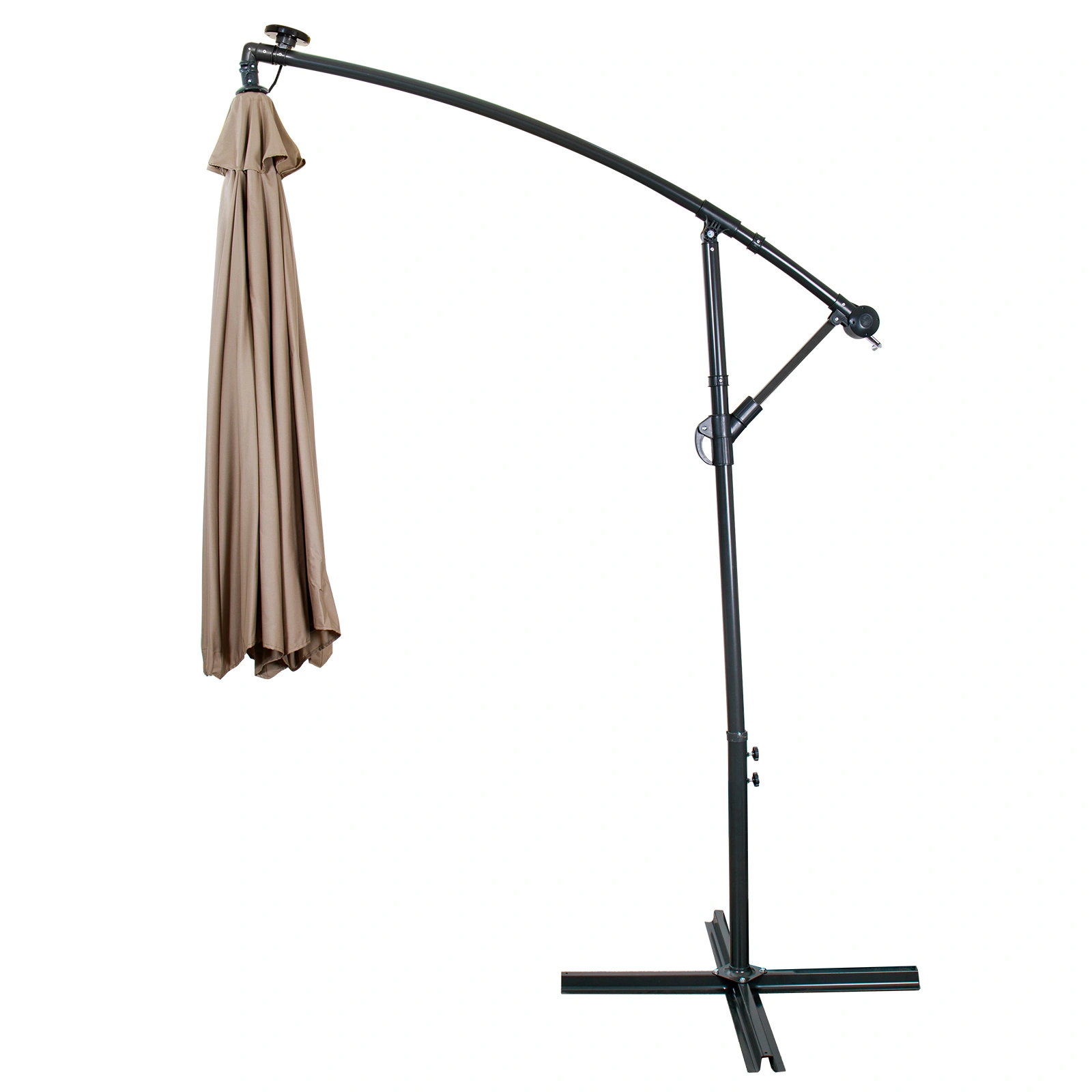 3m Garden Parasol Solar LED Patio Umbrella, 8 Rib Outdoor Sunshade Canopy with Crank Tilt UV Protection, Khaki view 3