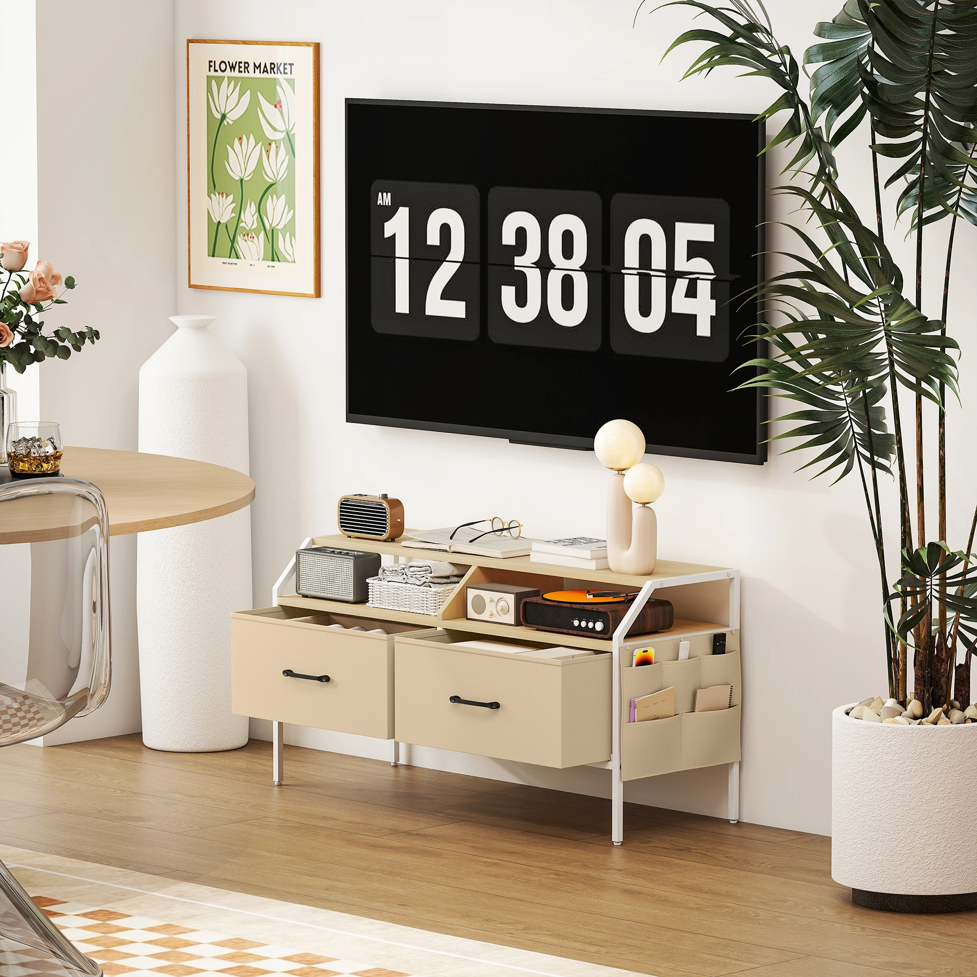 Modern TV Stand with Storage Cabinet, Entertainment Center Console Media Unit for Living Room, Gray