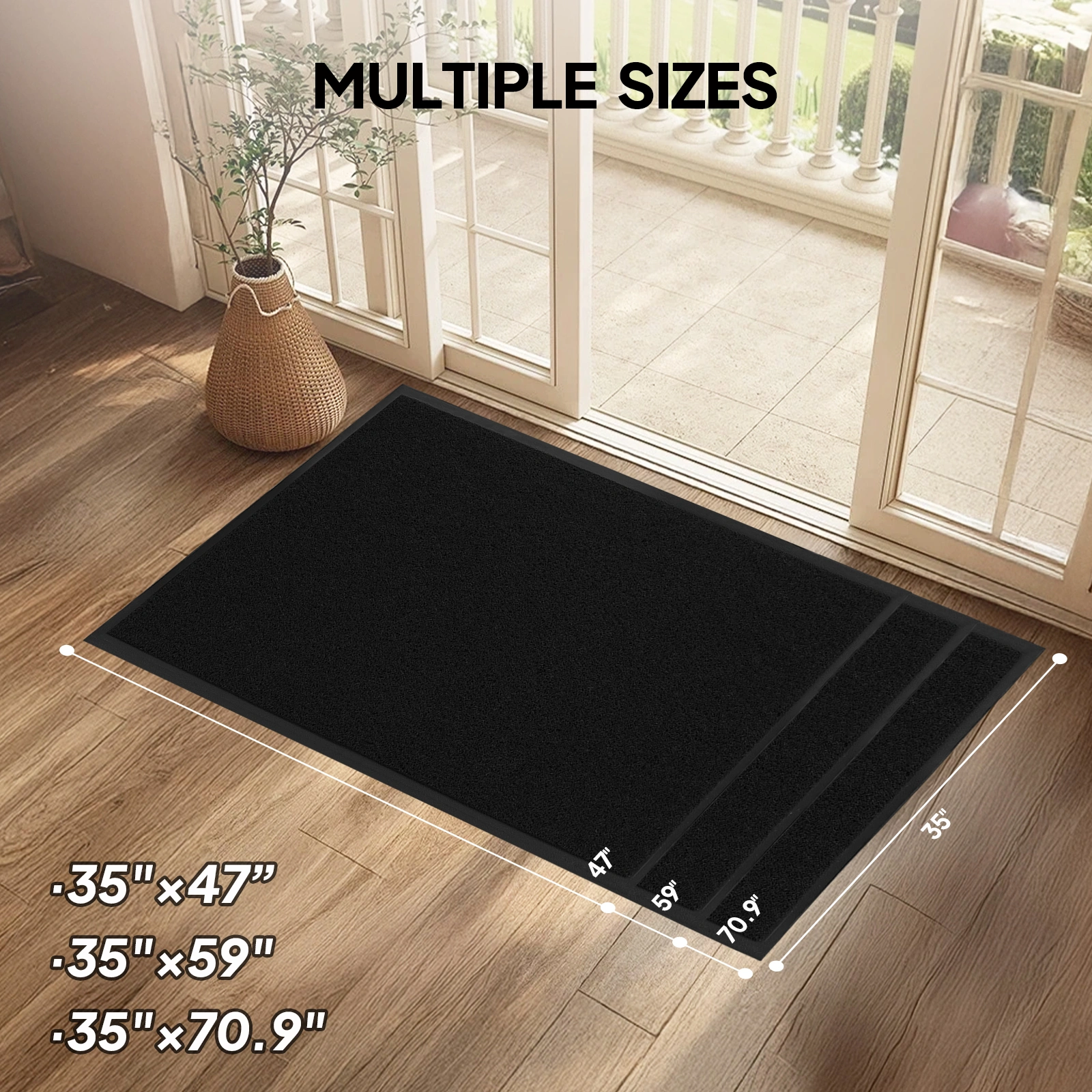 1PC Black PVC Composite Commercial Entrance Mat, 90x120x1.2cm, Extra-Thick Heavy-Duty Floor Protection