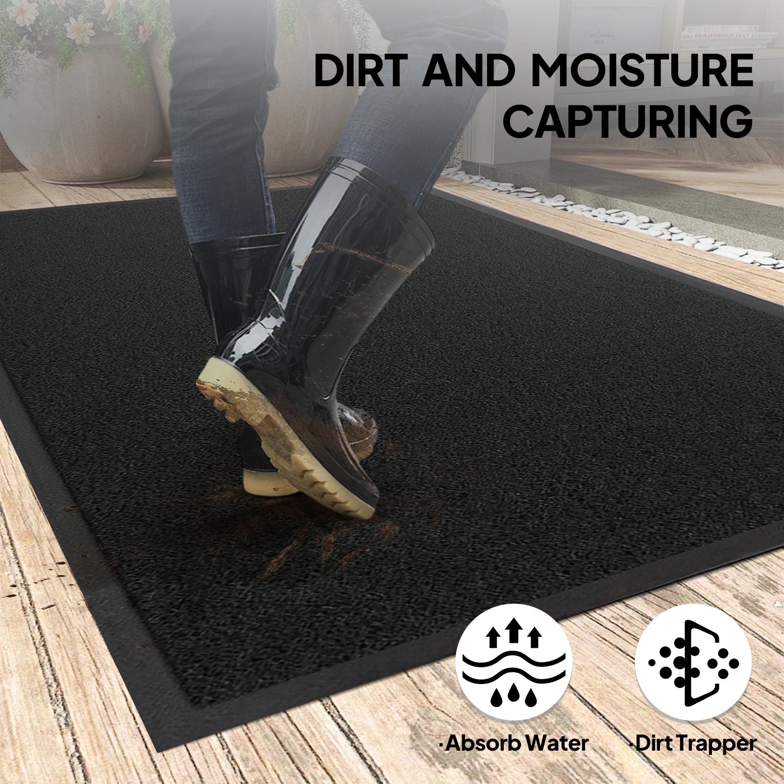 1PC Black PVC Composite Commercial Entrance Mat, 90x120x1.2cm, Extra-Thick Heavy-Duty Floor Protection view 6