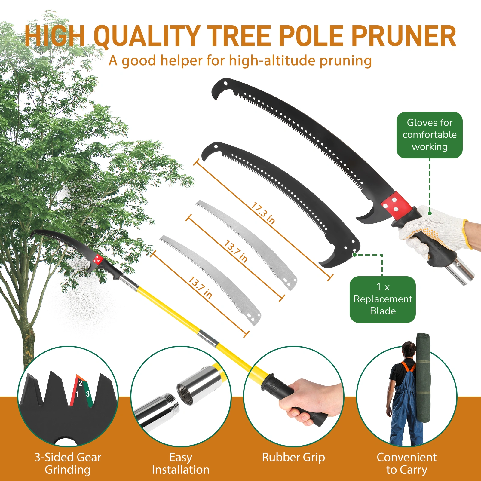 26ft Manual Pole Saw, Lightweight Tree Trimmers Long Handle Pruner Set, Sharp Steel Blade and Scissors Pole Saw for Trimming Palm, Pear Tree, Fir Tree, Other High Trees and Shrubs view 4