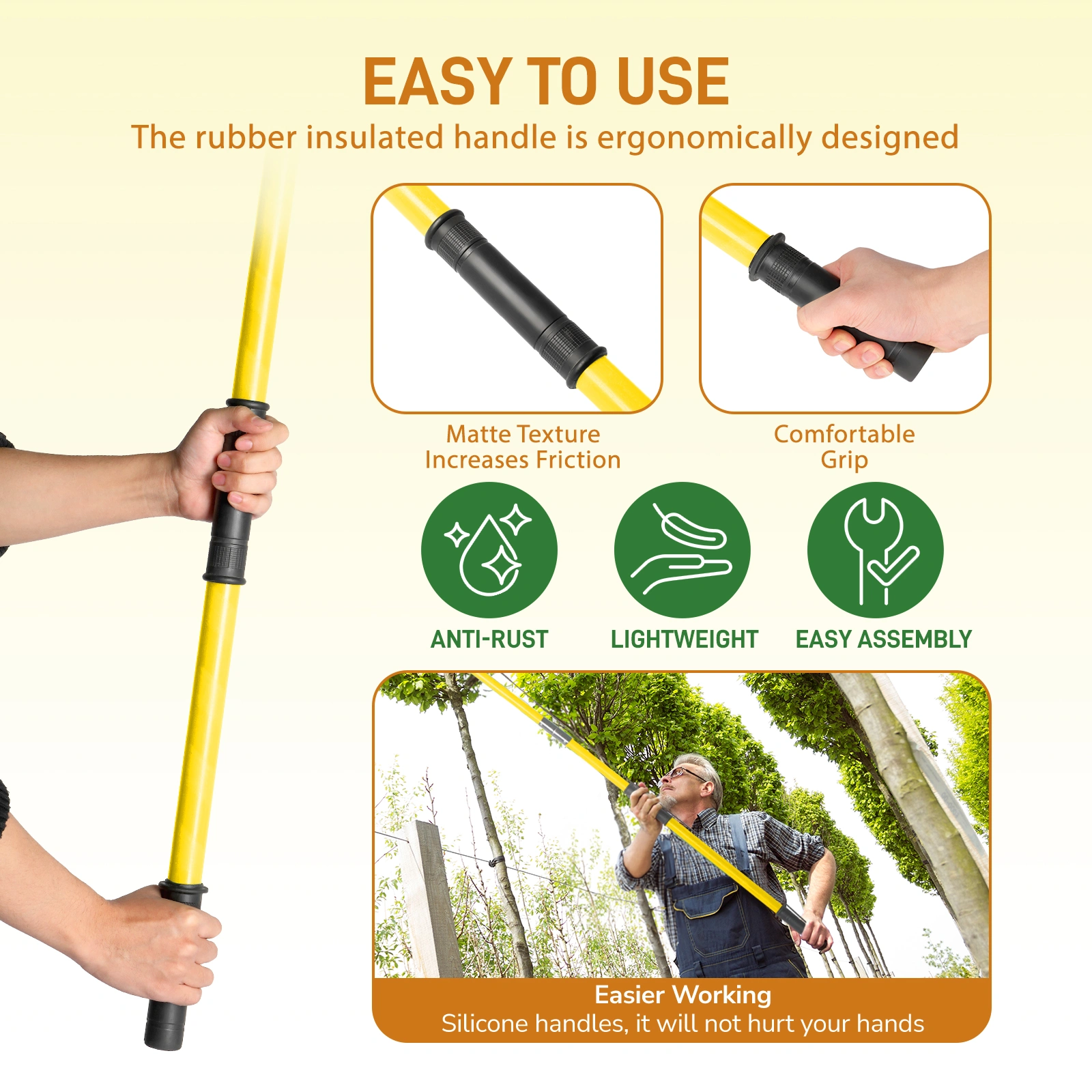 26ft Manual Pole Saw, Lightweight Tree Trimmers Long Handle Pruner Set, Sharp Steel Blade and Scissors Pole Saw for Trimming Palm, Pear Tree, Fir Tree, Other High Trees and Shrubs view 6