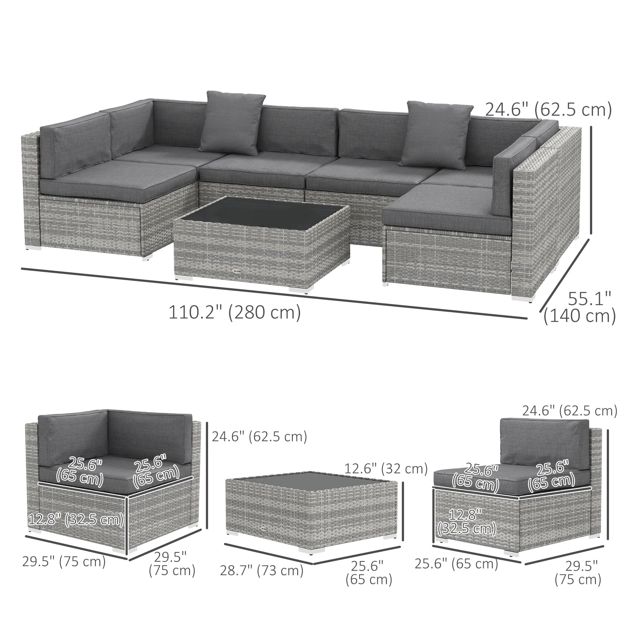 All-Weather Wicker Rattan 3-Seater Sofa Couch, Outdoor Sectional Patio Furniture with Cushions