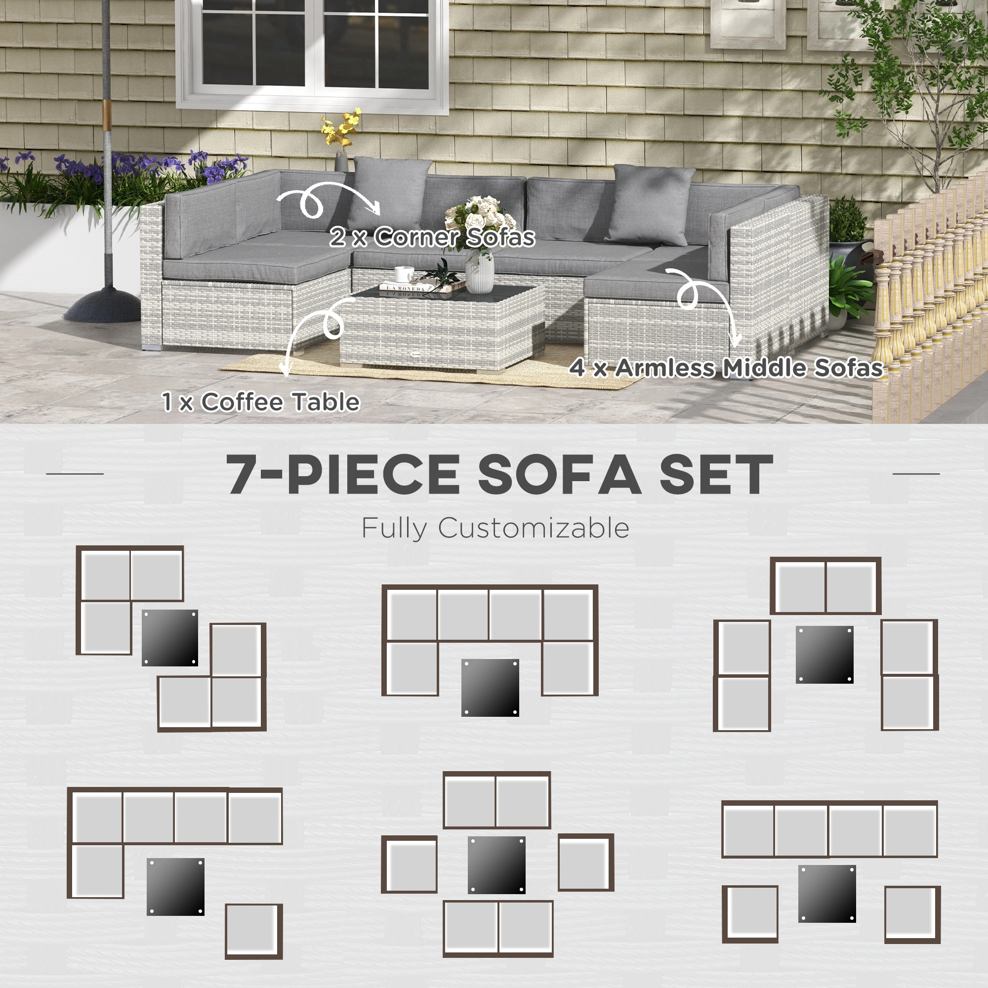 All-Weather Wicker Rattan 3-Seater Sofa Couch, Outdoor Sectional Patio Furniture with Cushions view 2