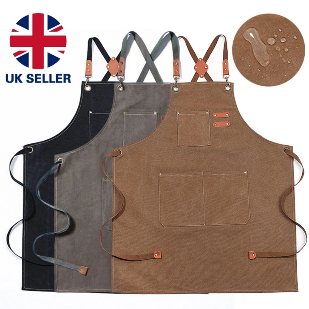 Brown Denim Canvas Pocket Apron - Kitchen BBQ Cooking, Butcher Baking Craft Chef view 2