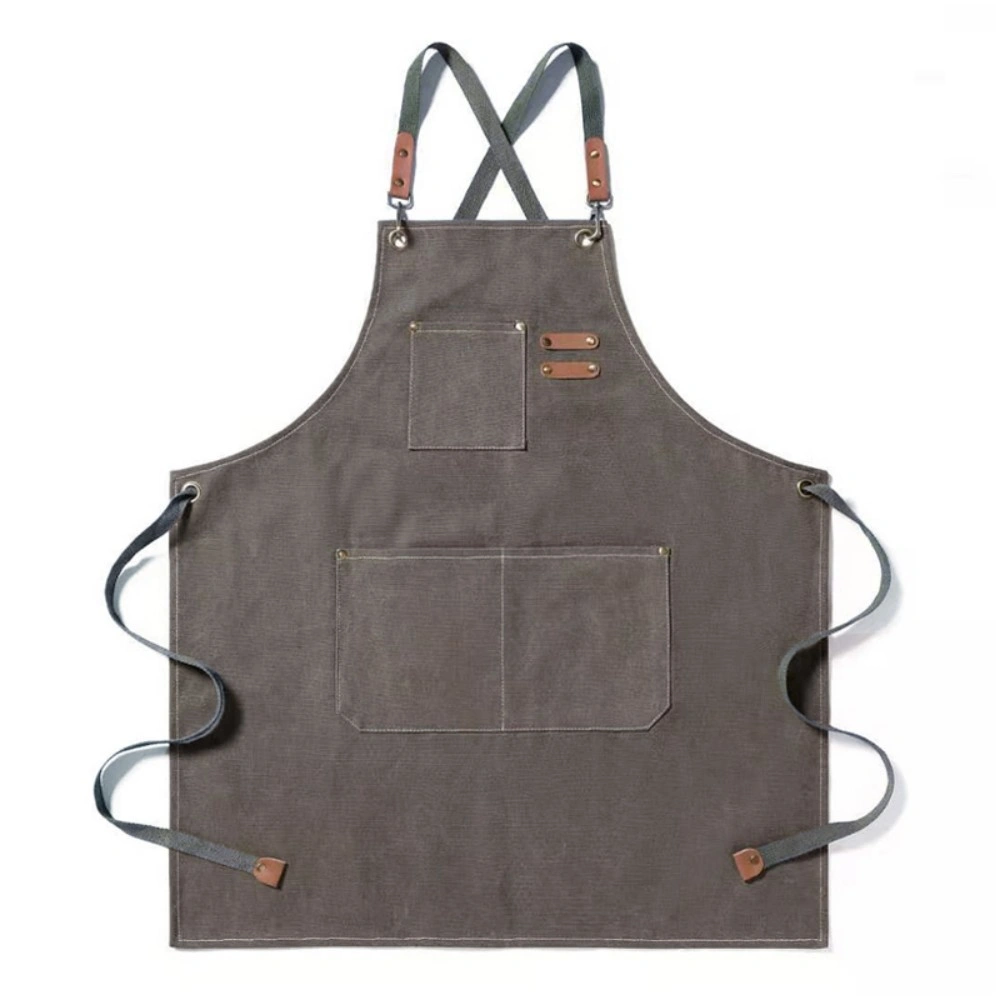 Brown Denim Canvas Pocket Apron - Kitchen BBQ Cooking, Butcher Baking Craft Chef view 4