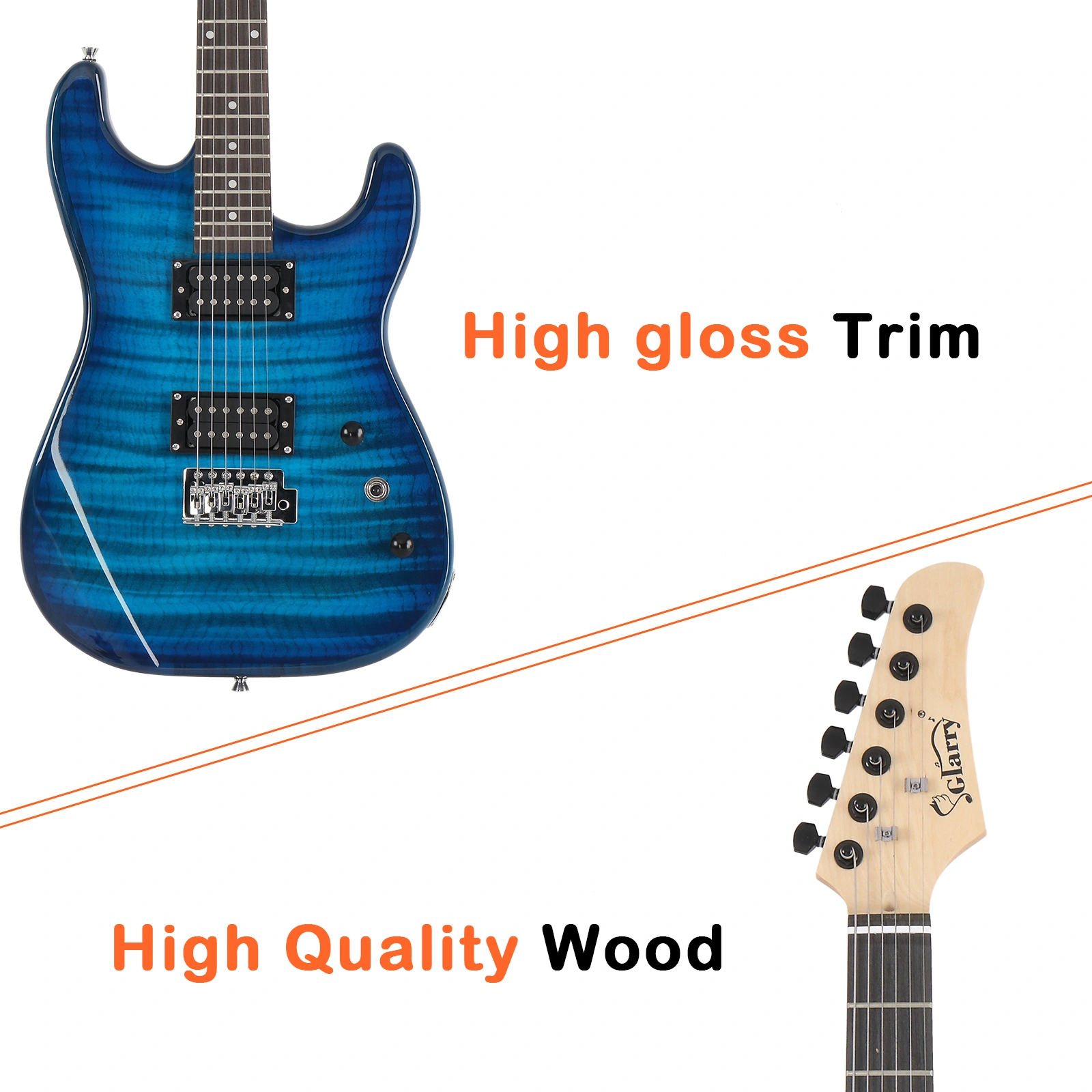 GST Stylish H-H Pickup Tiger Stripe Electric Guitar Kit with 20W AMP Bag Guitar Strap Blue view 10