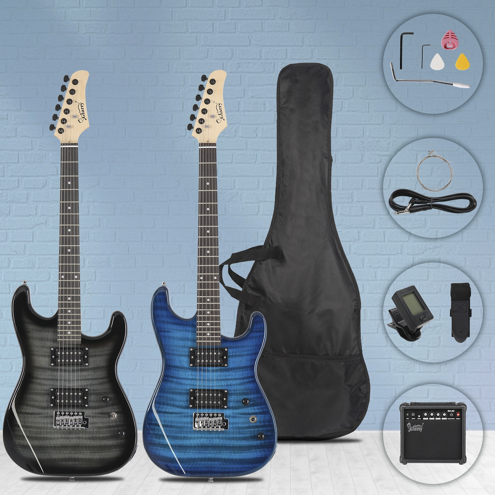 GST Stylish H-H Pickup Tiger Stripe Electric Guitar Kit with 20W AMP Bag Guitar Strap Blue view 13