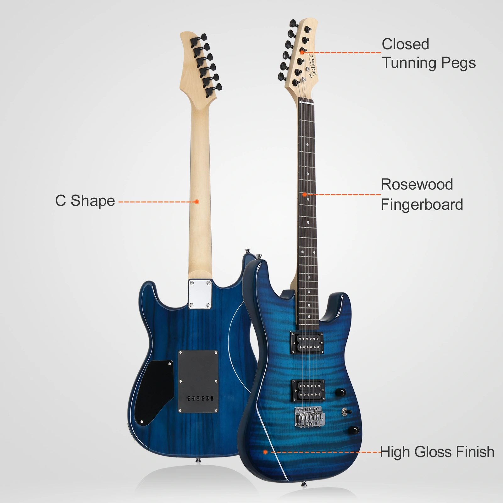GST Stylish H-H Pickup Tiger Stripe Electric Guitar Kit with 20W AMP Bag Guitar Strap Blue view 3