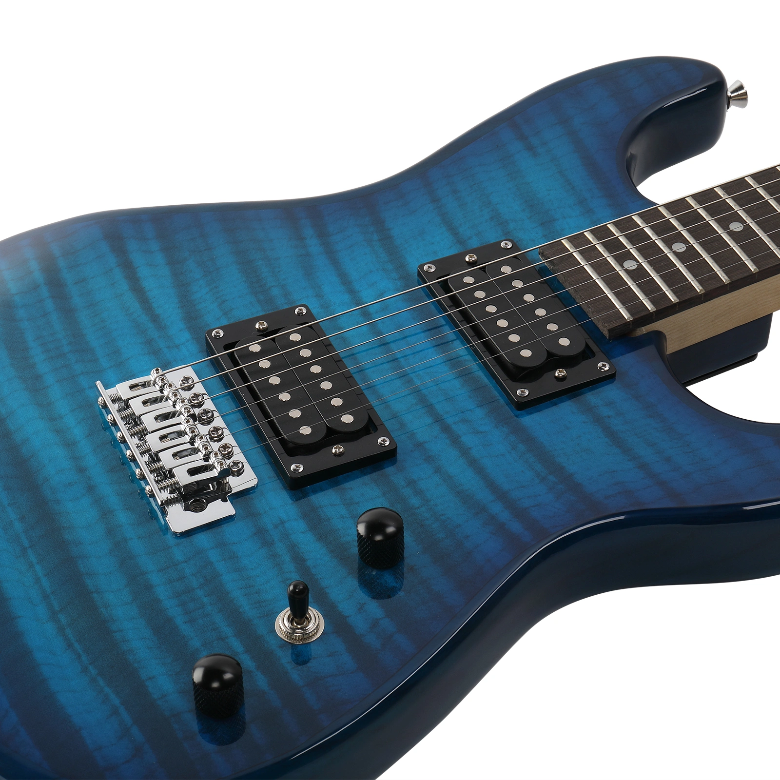 GST Stylish H-H Pickup Tiger Stripe Electric Guitar Kit with 20W AMP Bag Guitar Strap Blue view 8