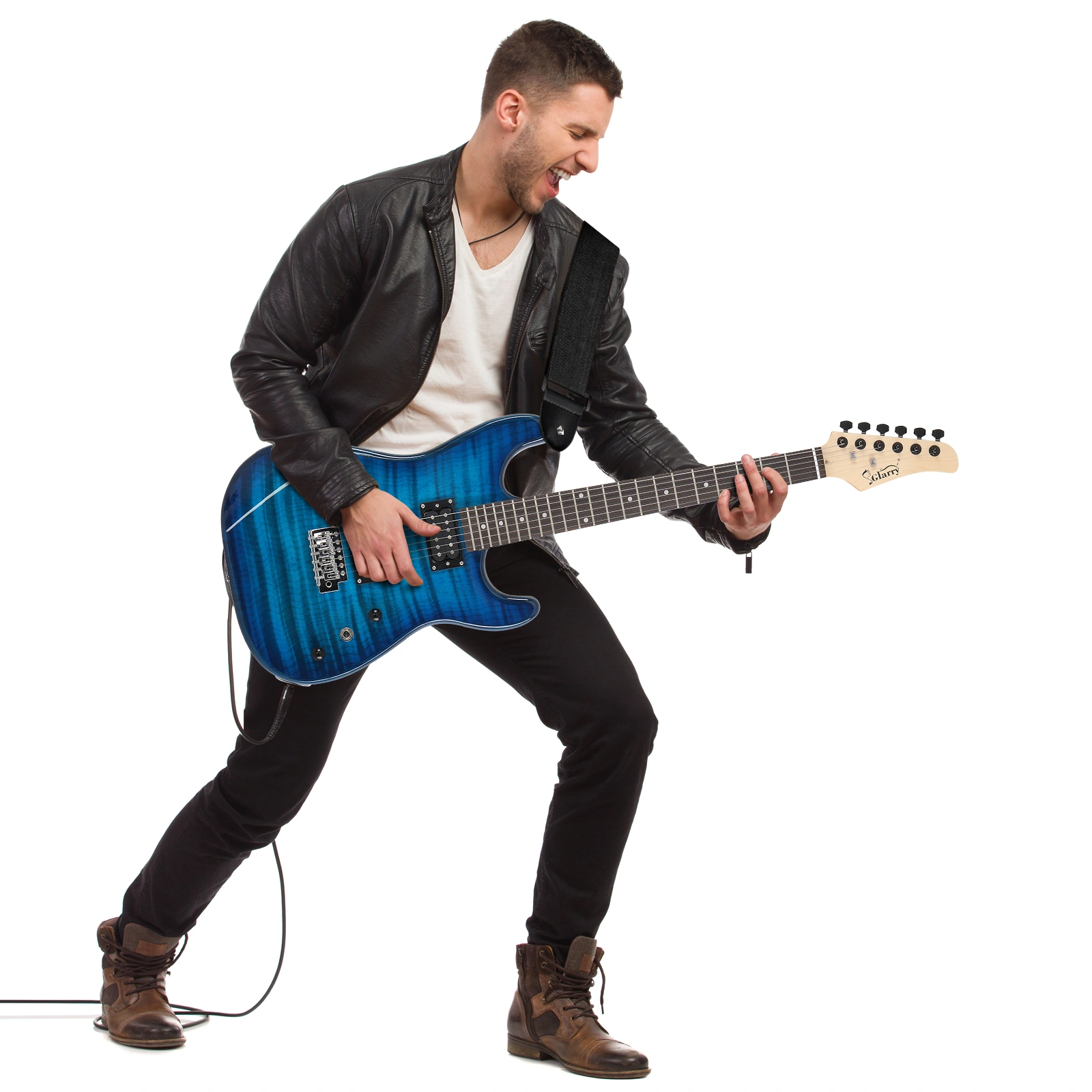 GST Stylish H-H Pickup Tiger Stripe Electric Guitar Kit with 20W AMP Bag Guitar Strap Blue view 9