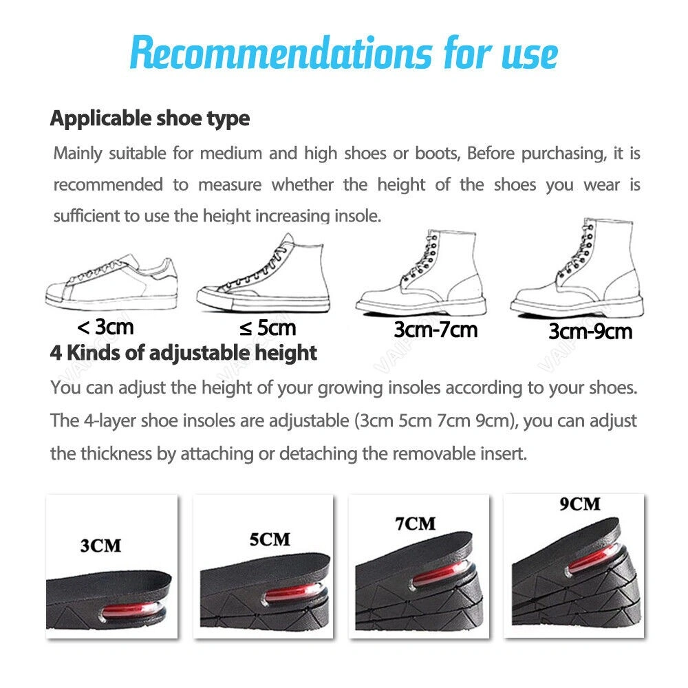 9cm Height Increasing Insoles 4-Layer Shoe Inserts for Men Women Tall Lift Heel Pads view 3