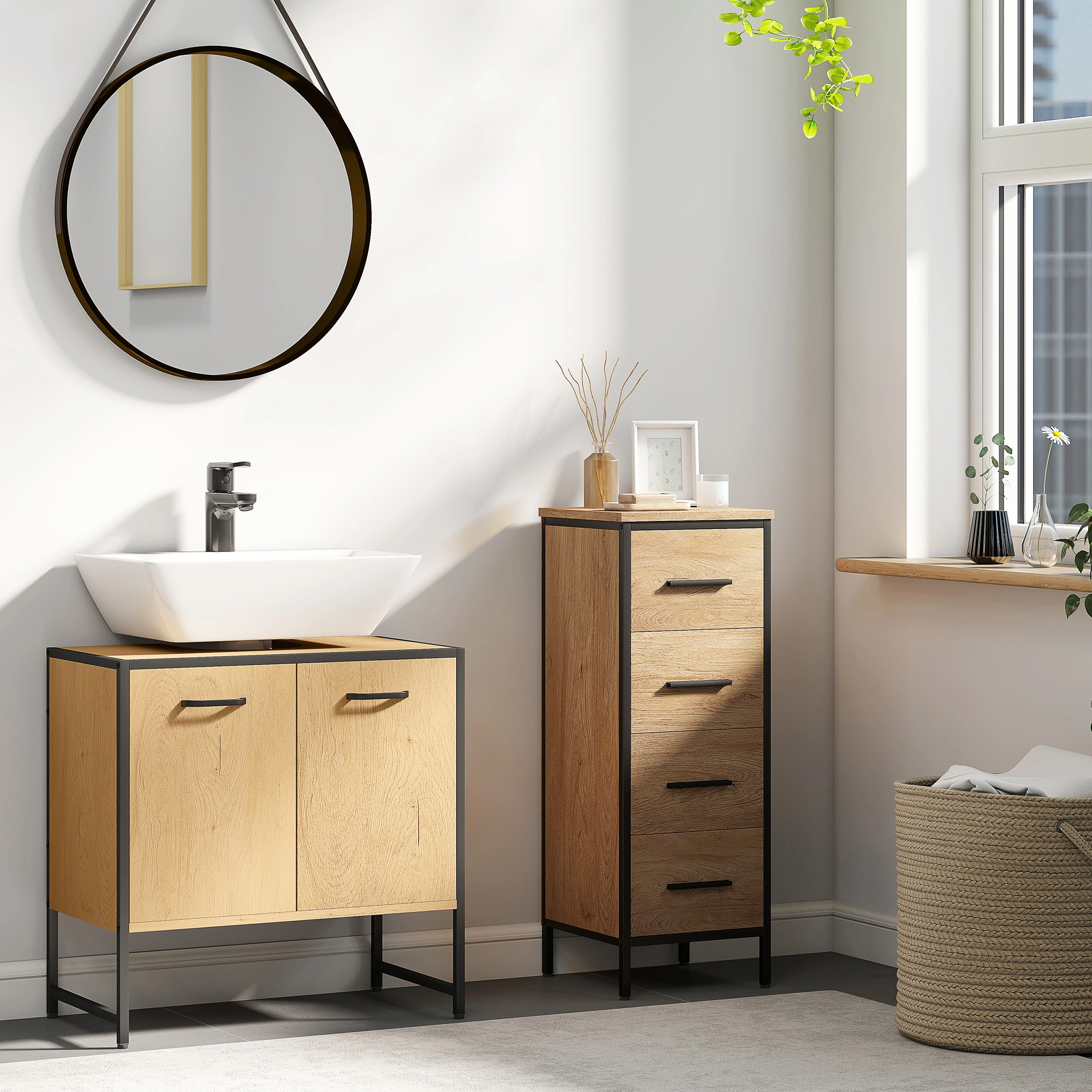 Modern White Bathroom Storage Cabinet with Doors - Freestanding Organizer for Toiletries, Towels & Toiletry Items view 3