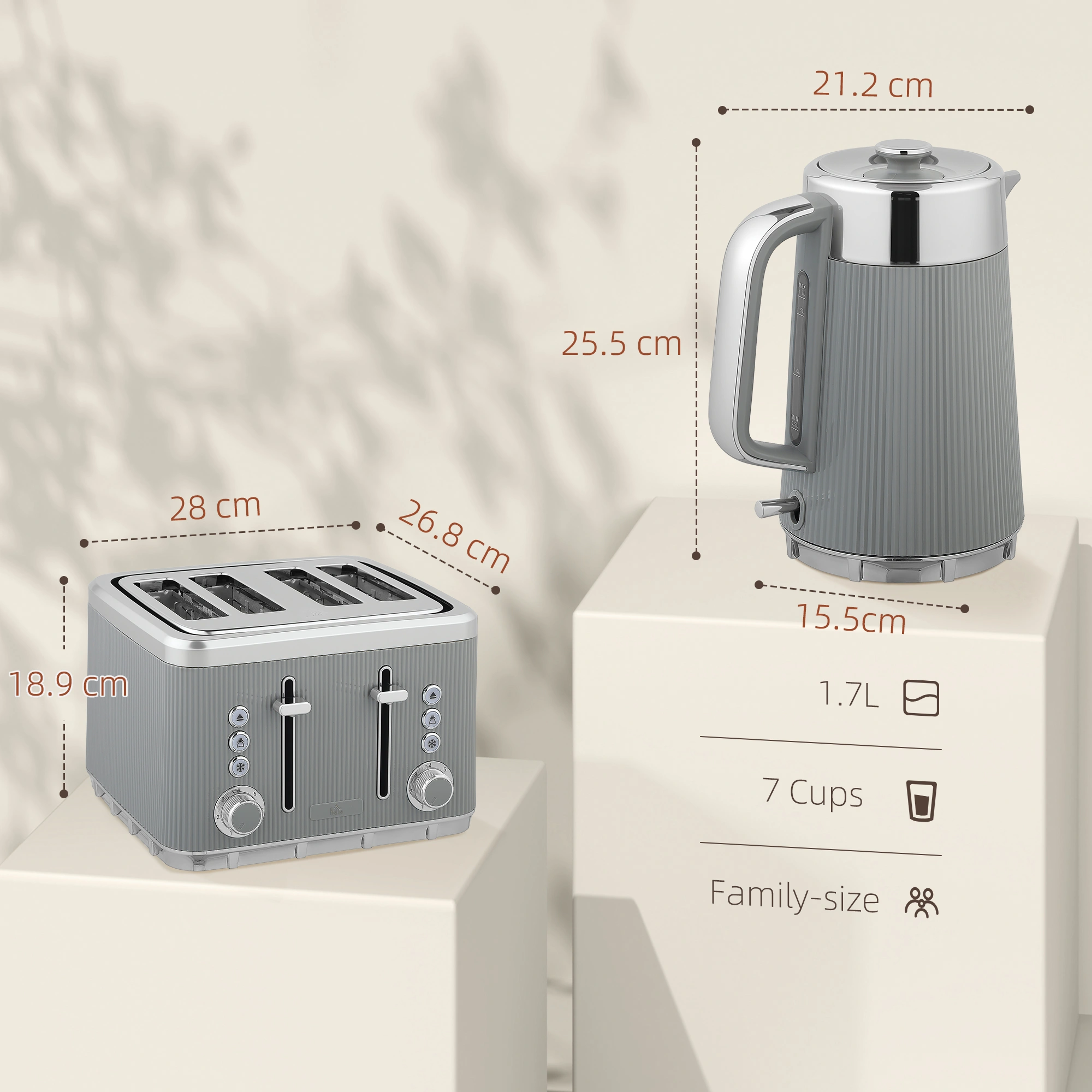 Stainless Steel Electric Kettle and Toaster Set - 2-in-1 Countertop Breakfast Appliance Combo view 2
