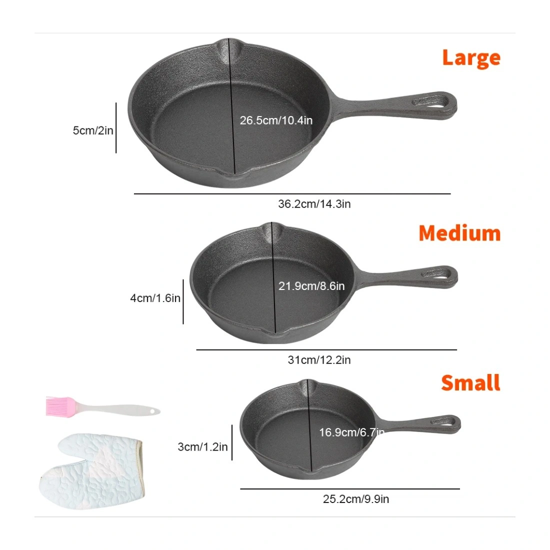 3 Pack Cast Iron Skillet Set, Non-Stick Seasoned Frying Pans & Griddle, Heavy Duty Cookware for Stovetop & Oven view 3