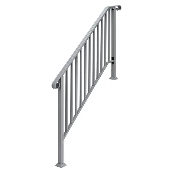 Handrails for Outdoor Steps, Iron Handrail Fits 4 Step, Transitional Handrail with Installation Kit, Silver view 3