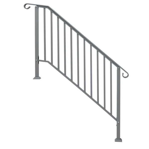 Handrails for Outdoor Steps, Iron Handrail Fits 4 Step, Transitional Handrail with Installation Kit, Silver