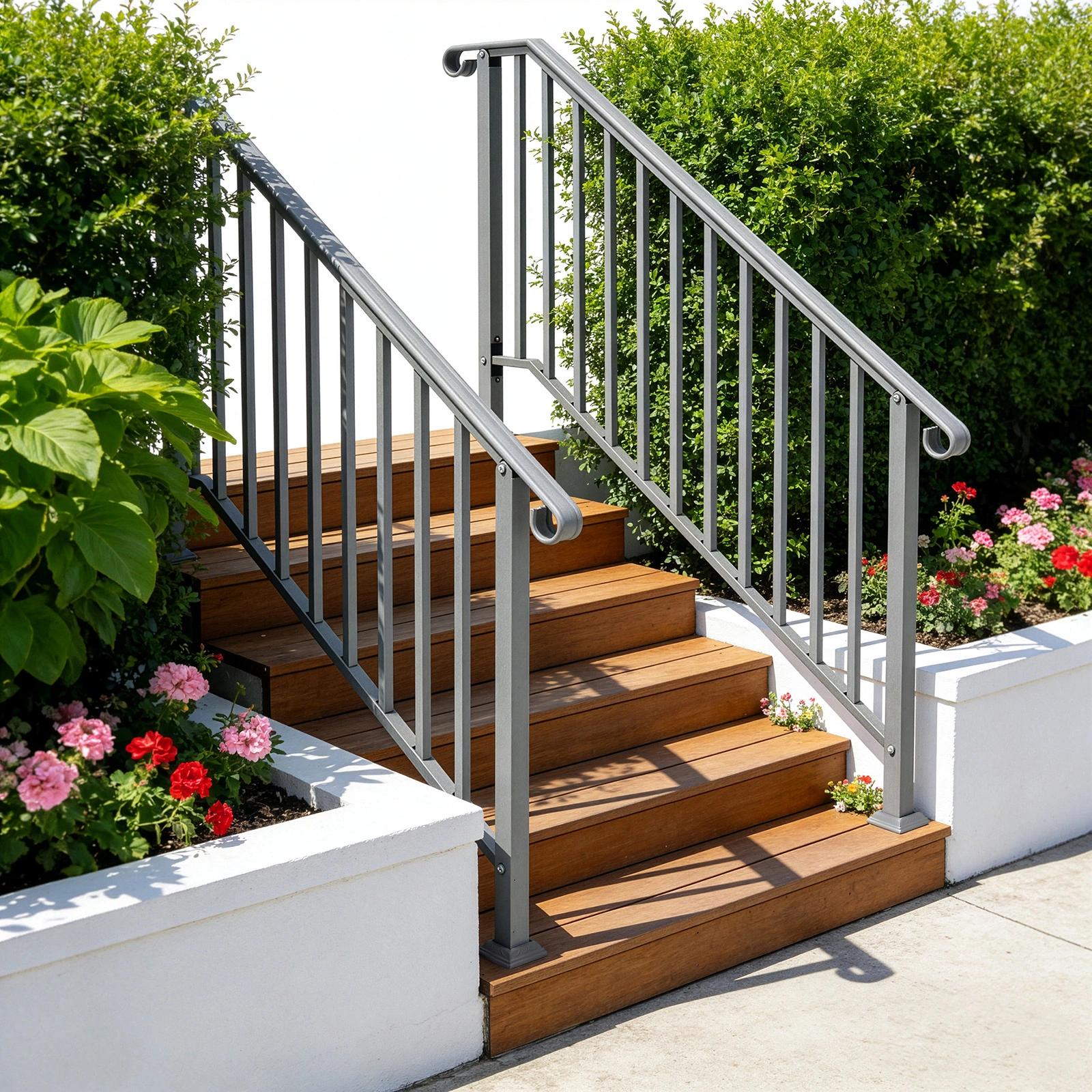 Handrails for Outdoor Steps, Iron Handrail Fits 4 Step, Transitional Handrail with Installation Kit, Silver view 10