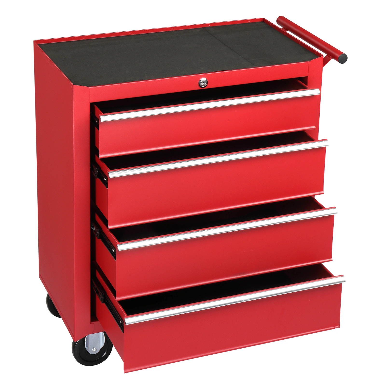 Steel maintenance tool cart single base cabinet 4 drawers 330lb red