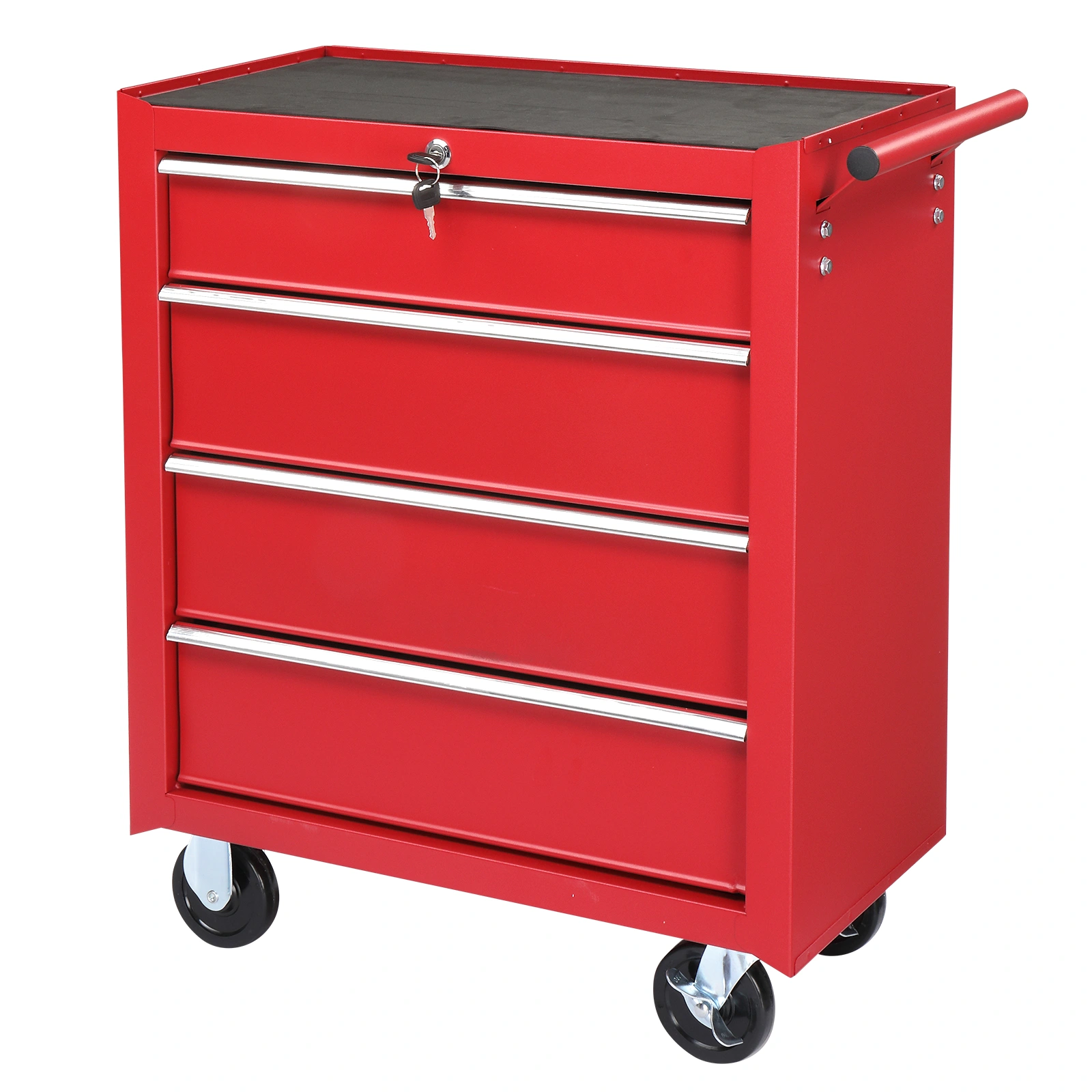 Steel maintenance tool cart single base cabinet 4 drawers 330lb red view 5