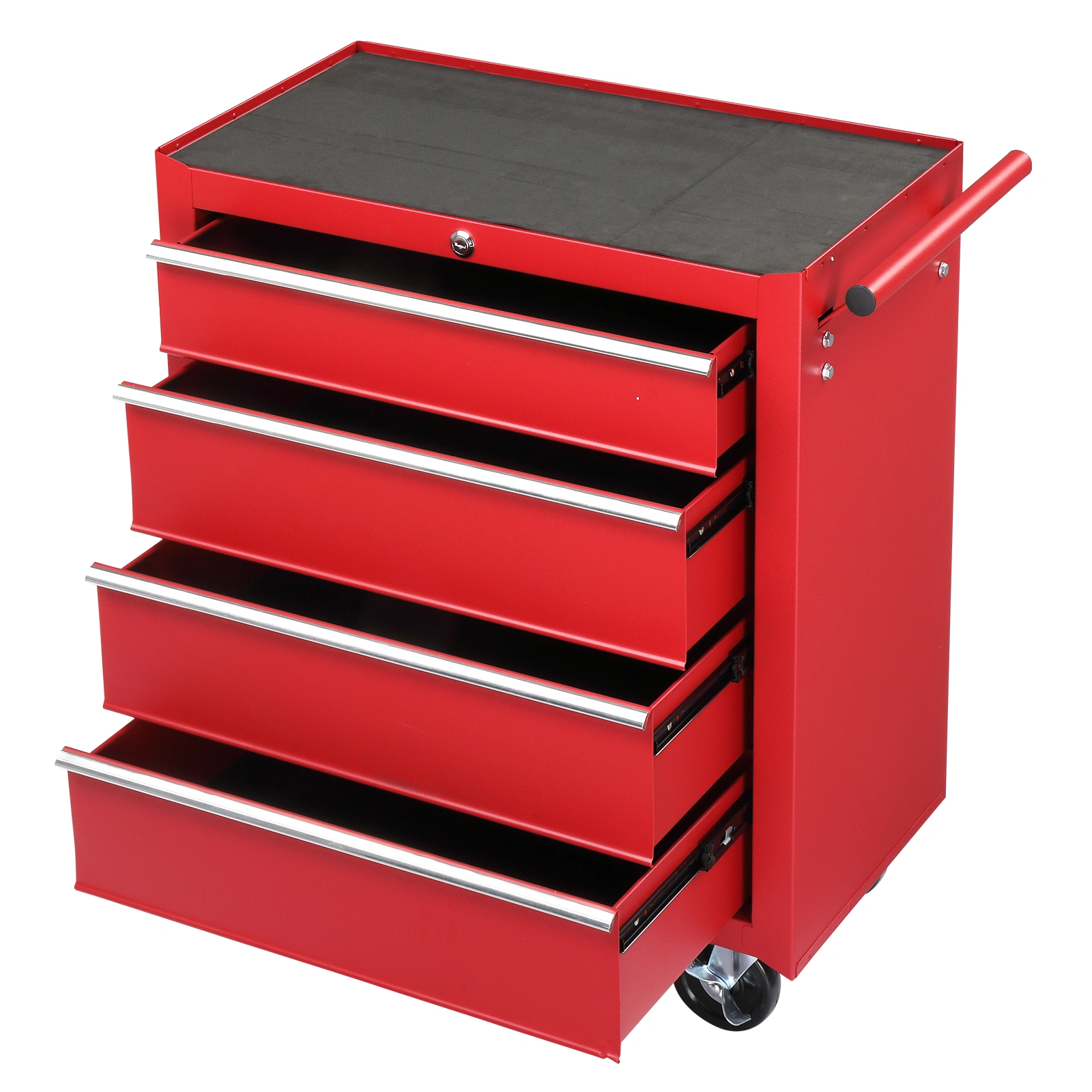 Steel maintenance tool cart single base cabinet 4 drawers 330lb red view 6