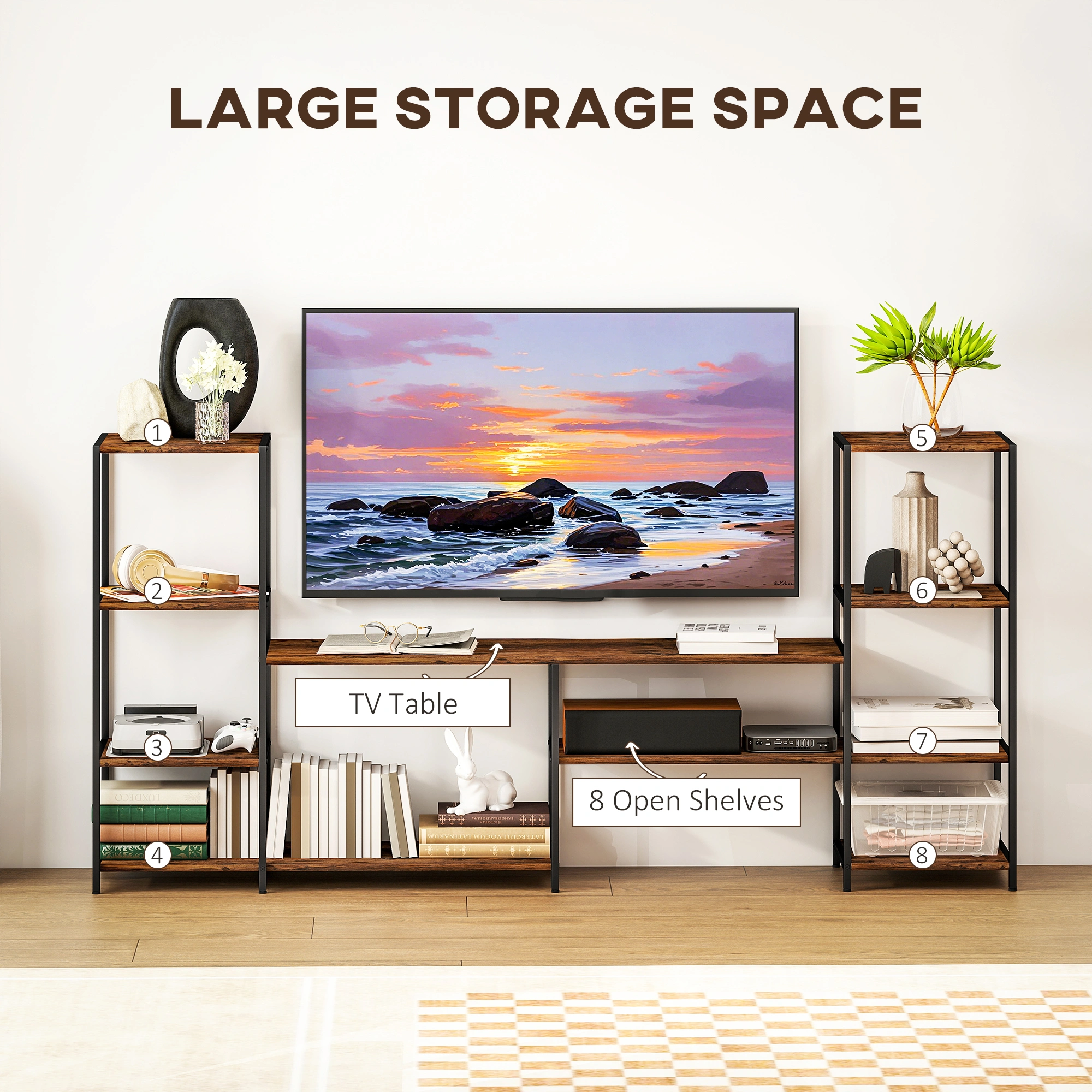 Modern TV Stand Cabinet 55 inch Entertainment Center Storage Console for Living Room