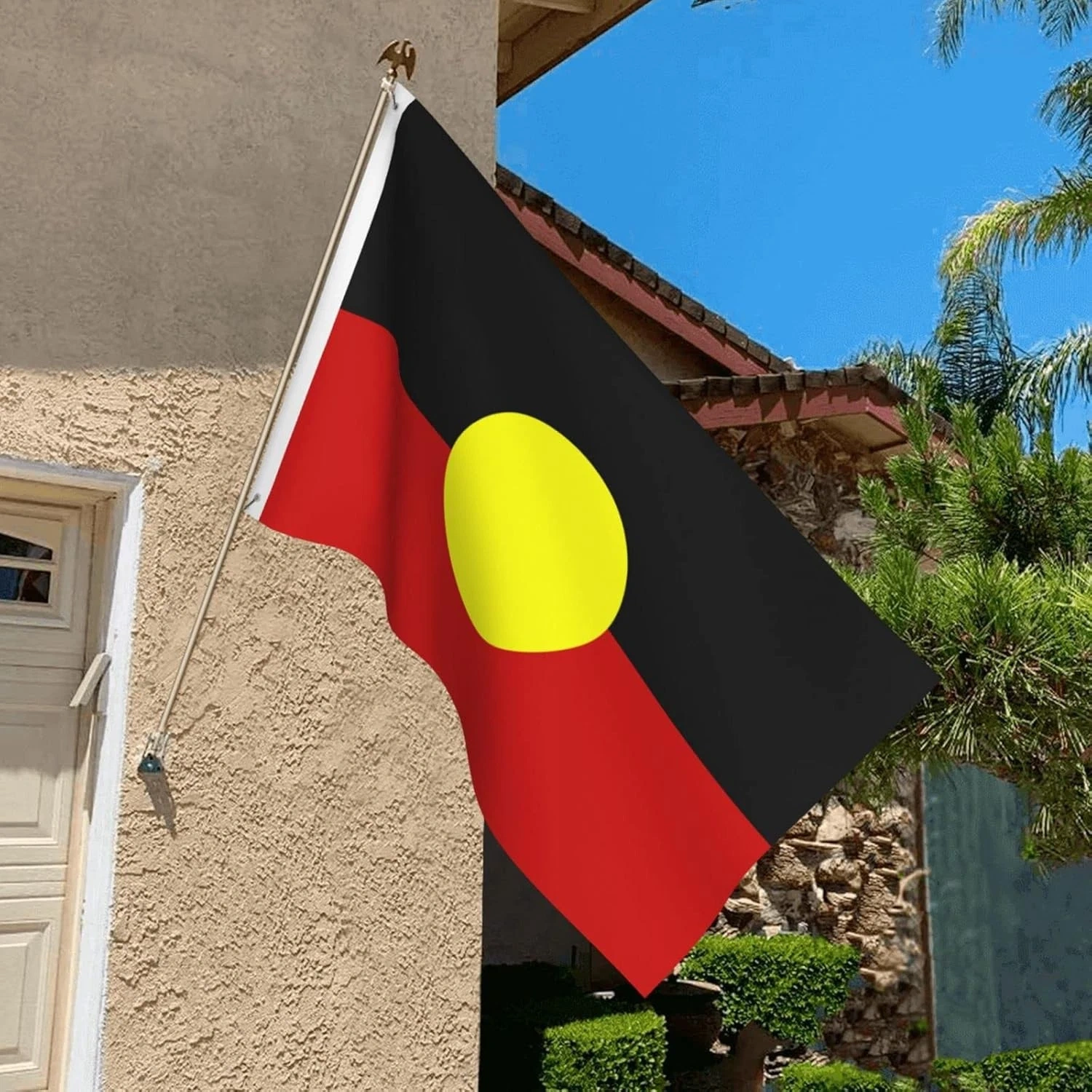 Aboriginal Flag 150x90cm Australian Indigenous Flag with Brass Grommets Outdoor view 5