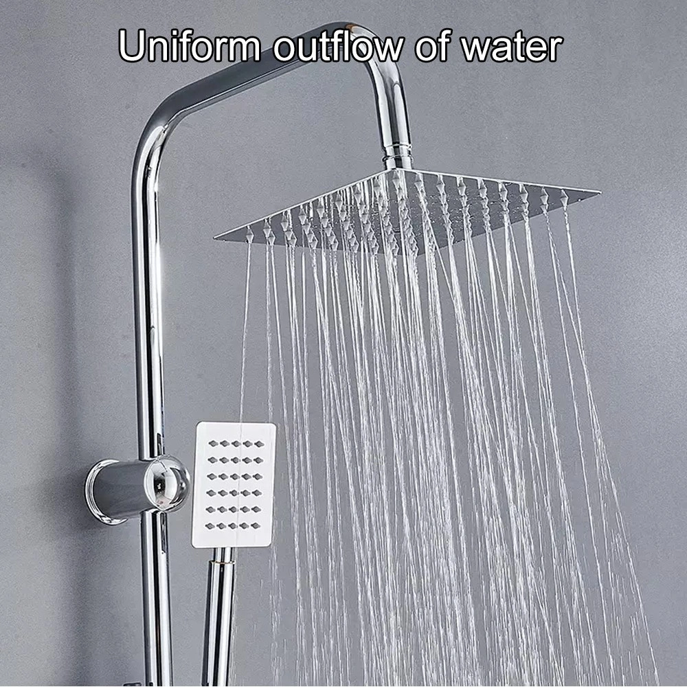 Square Fixed Riser Rail Shower Kit, Twin Head with Bath Mixer Tap for Bathroom view 3