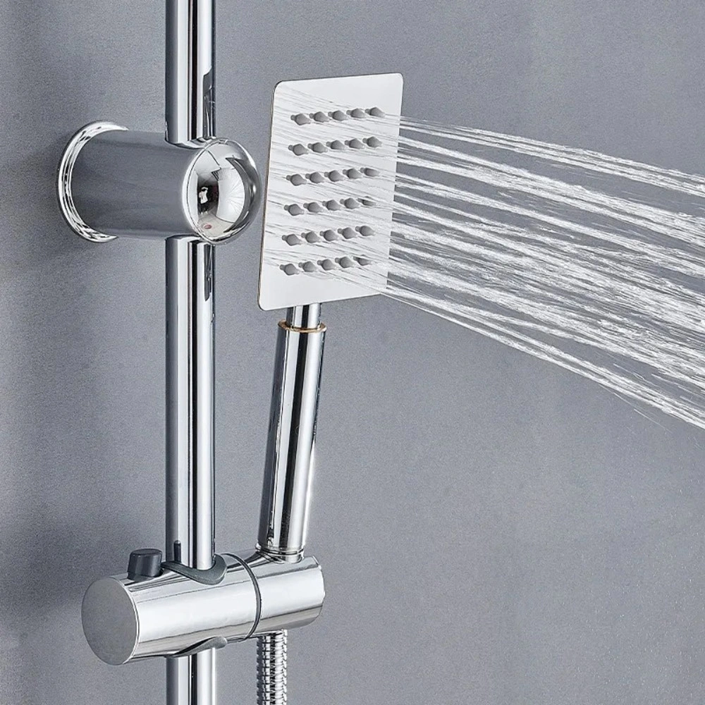 Square Fixed Riser Rail Shower Kit, Twin Head with Bath Mixer Tap for Bathroom view 4