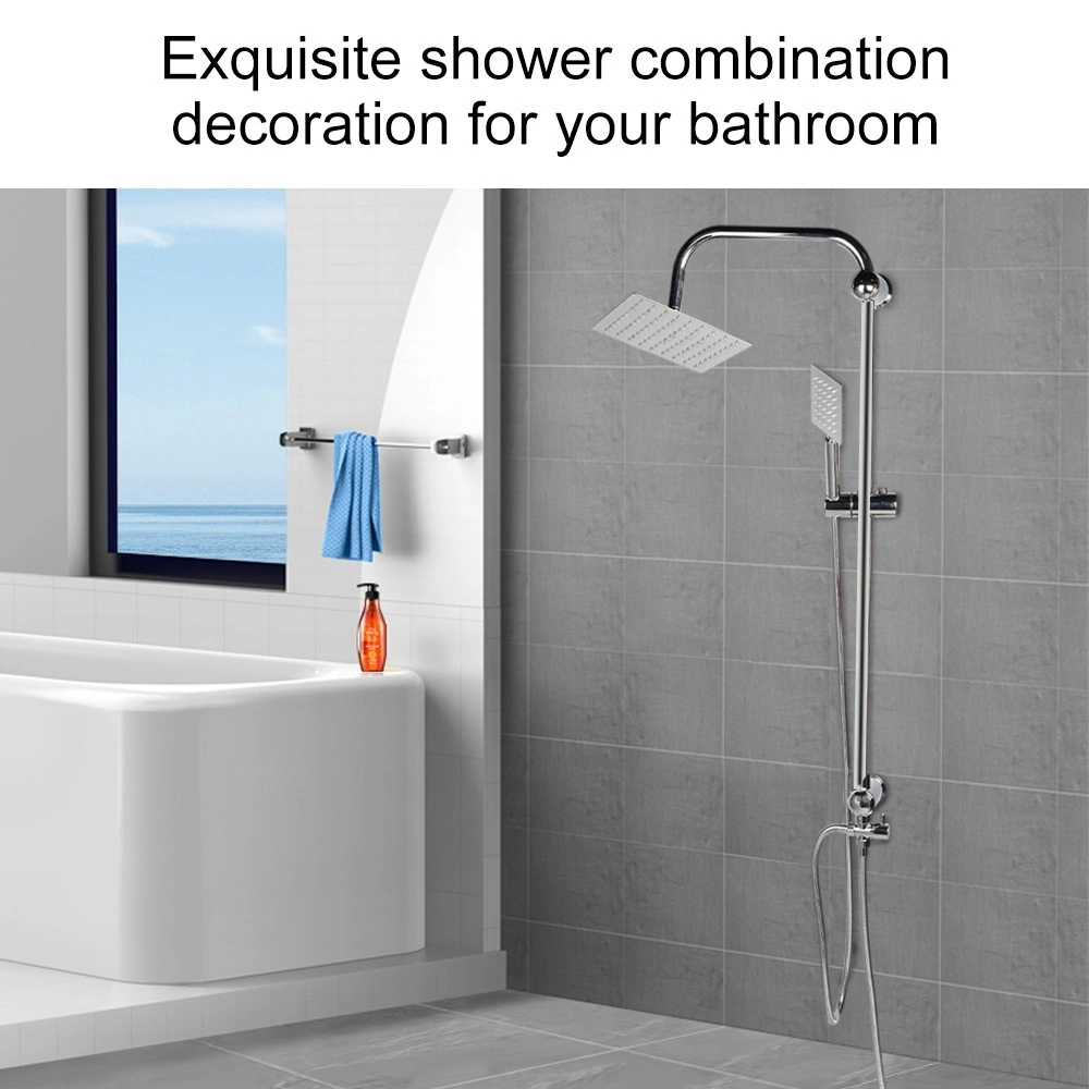 Square Fixed Riser Rail Shower Kit, Twin Head with Bath Mixer Tap for Bathroom view 9