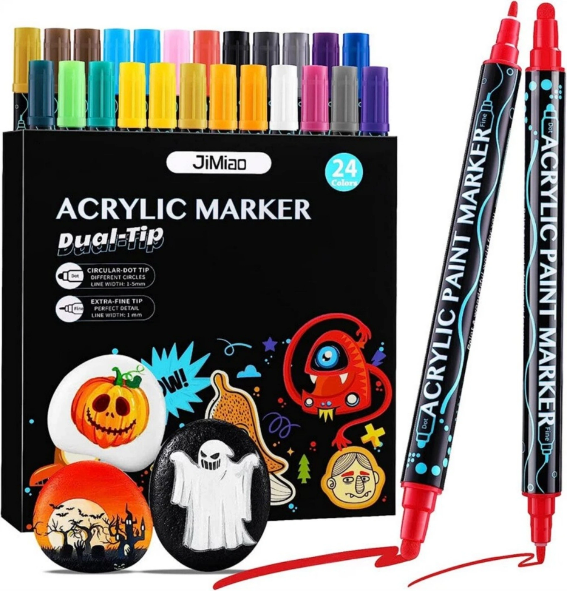 24 Color Acrylic Paint Markers Fine Tip Pen Multisurface Markers for Glass Ceramic Stone Craft Art Projects view 2