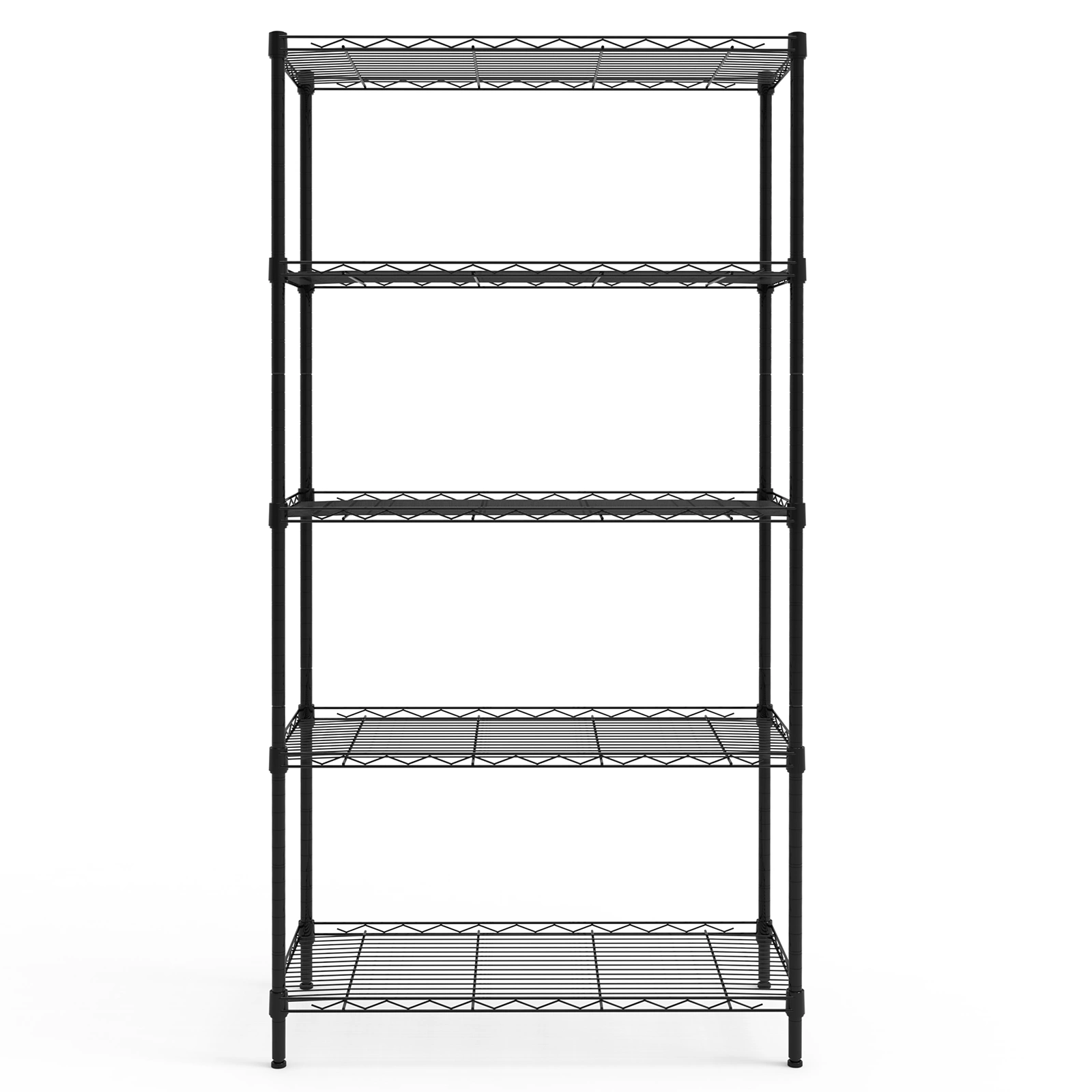 5-Tier Display Rack Adjustable Shelf Spacing Iron Stand 74x34x150cm Powder-Coated Glossy Black Adjustable Feet view 2