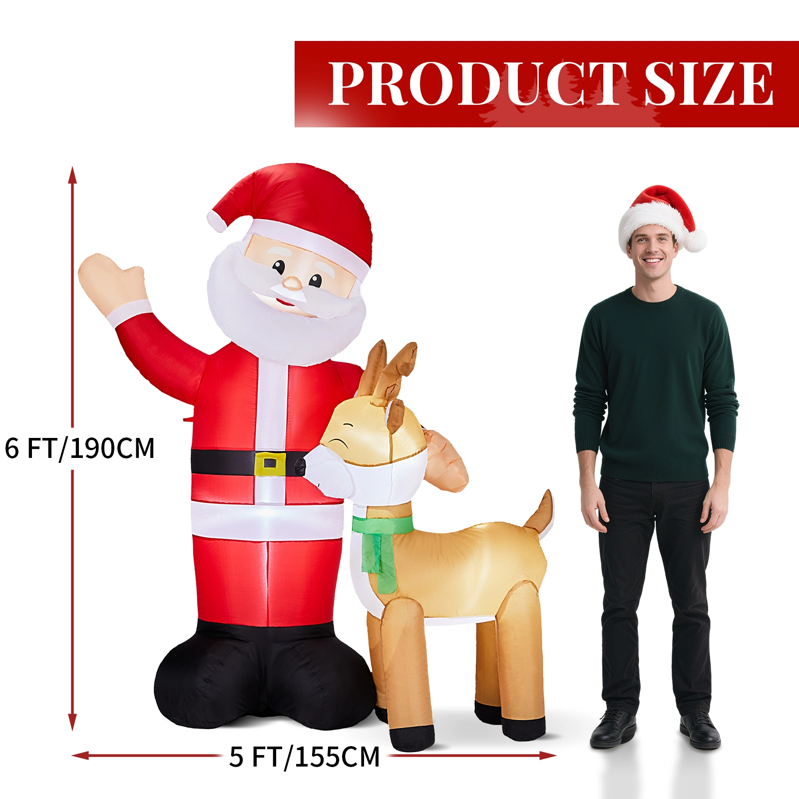 9M Lighted Inflatable Christmas Santa Reindeer with Built-in LED Lights, Blow Up Yard Decor for Front Lawn Garden Holiday Party view 4