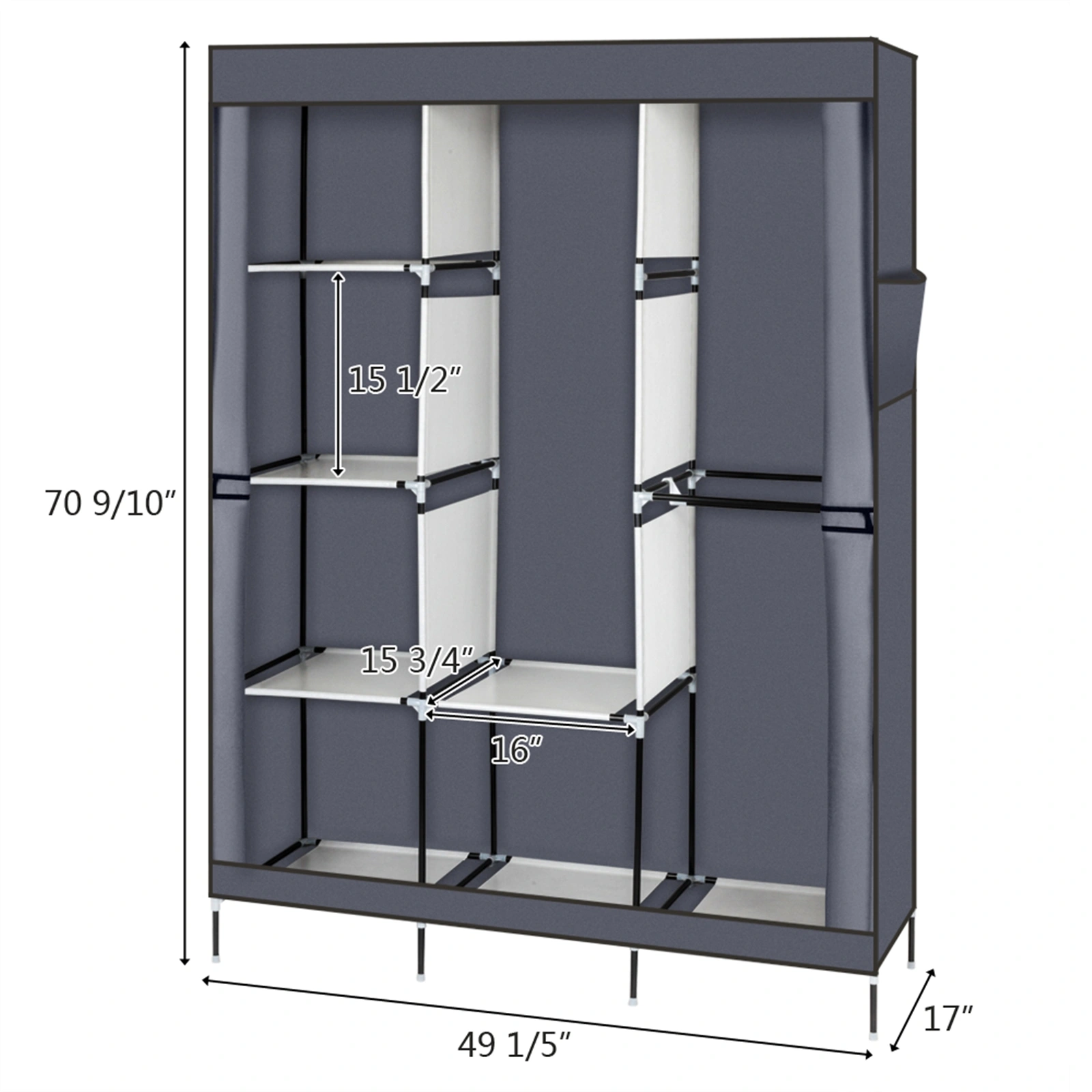 71" Portable Closet Wardrobe Clothes Rack Storage Organizer with Shelf Gray view 18