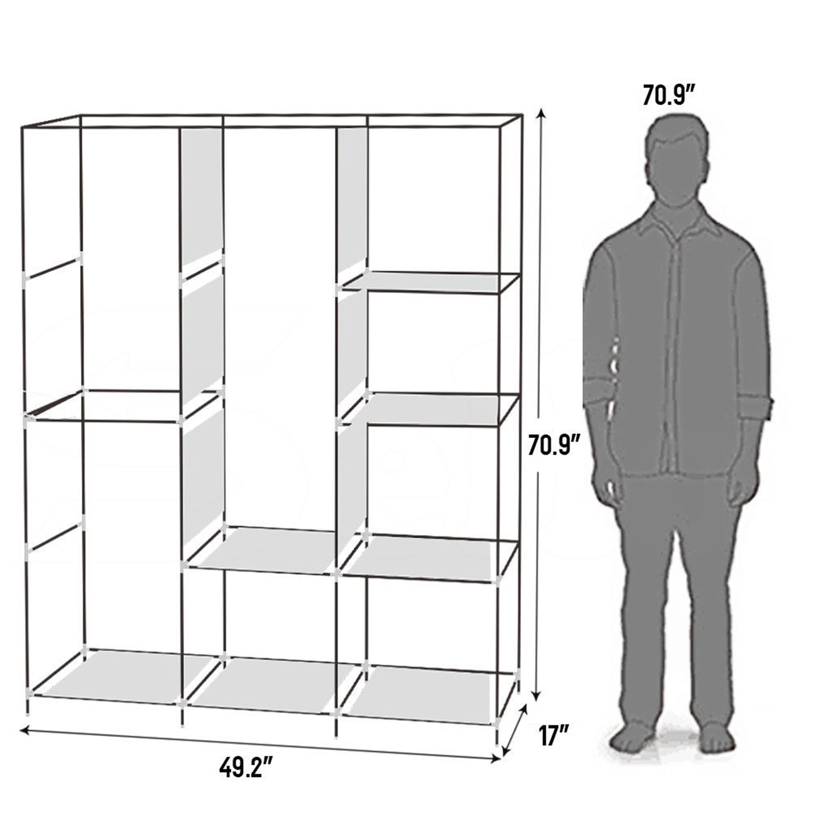 71" Portable Closet Wardrobe Clothes Rack Storage Organizer with Shelf Gray view 2