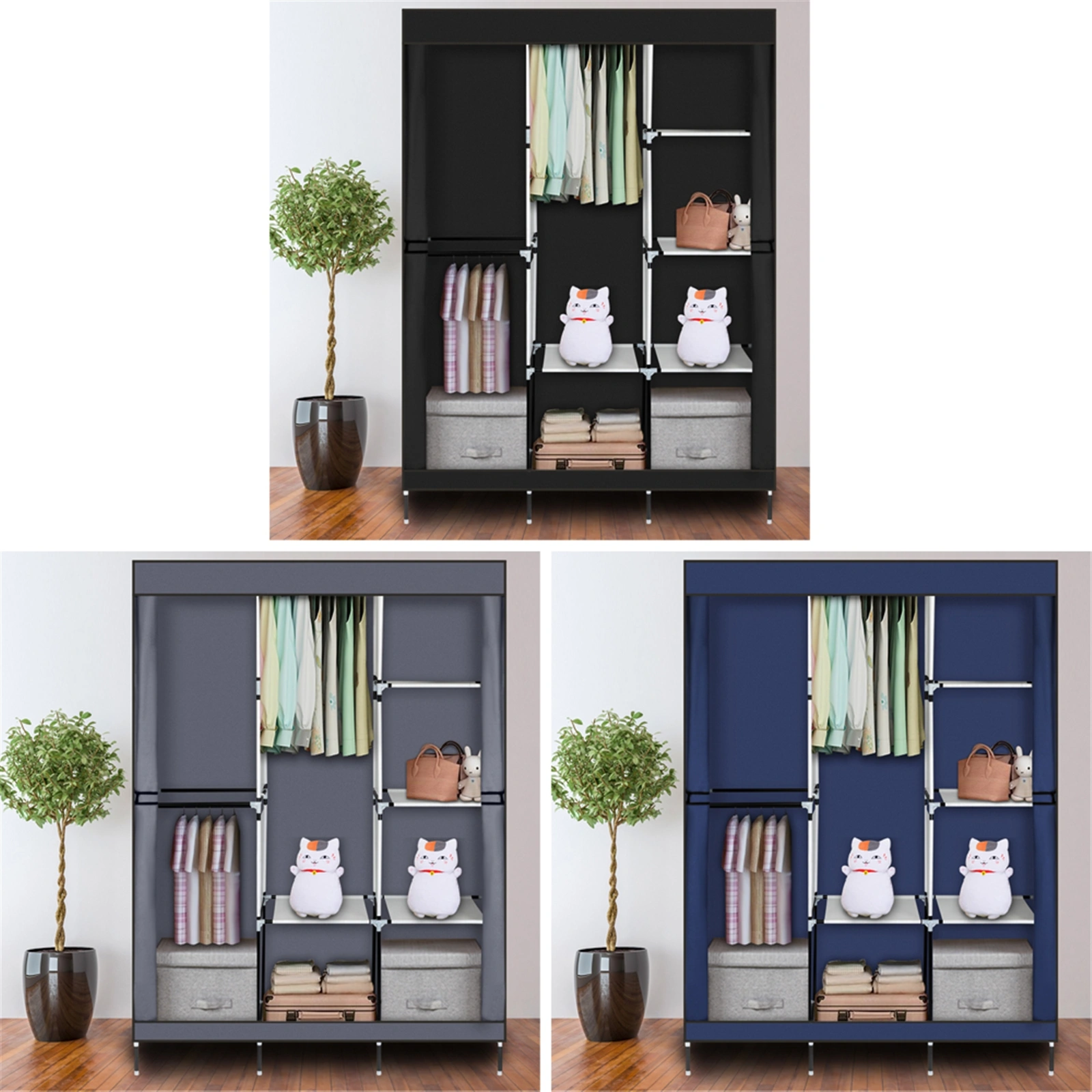 71" Portable Closet Wardrobe Clothes Rack Storage Organizer with Shelf Gray view 21