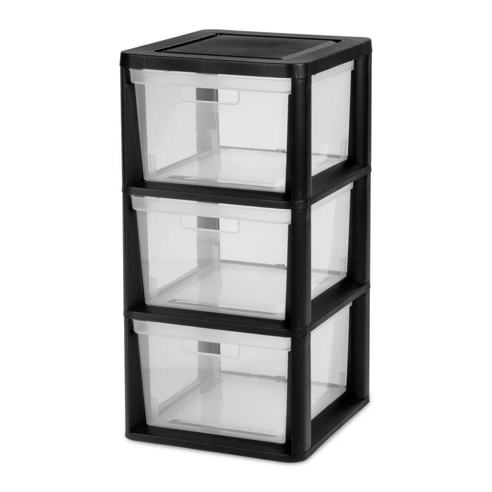 3 Drawer Tower, Plastic Storage Organizer with Removable Clear Bins, Easy to Assemble - No Tools Needed, Black (Shipment from Walmart)