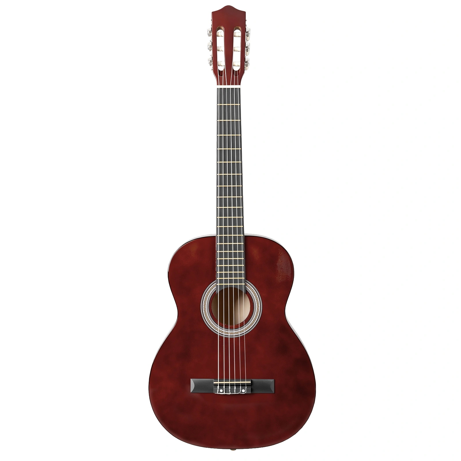 39 Inch Round Barrel Basswood Classical Folk Guitar (Coffee)including gig bag, spare strings, picks, capo, tuner, and strap.