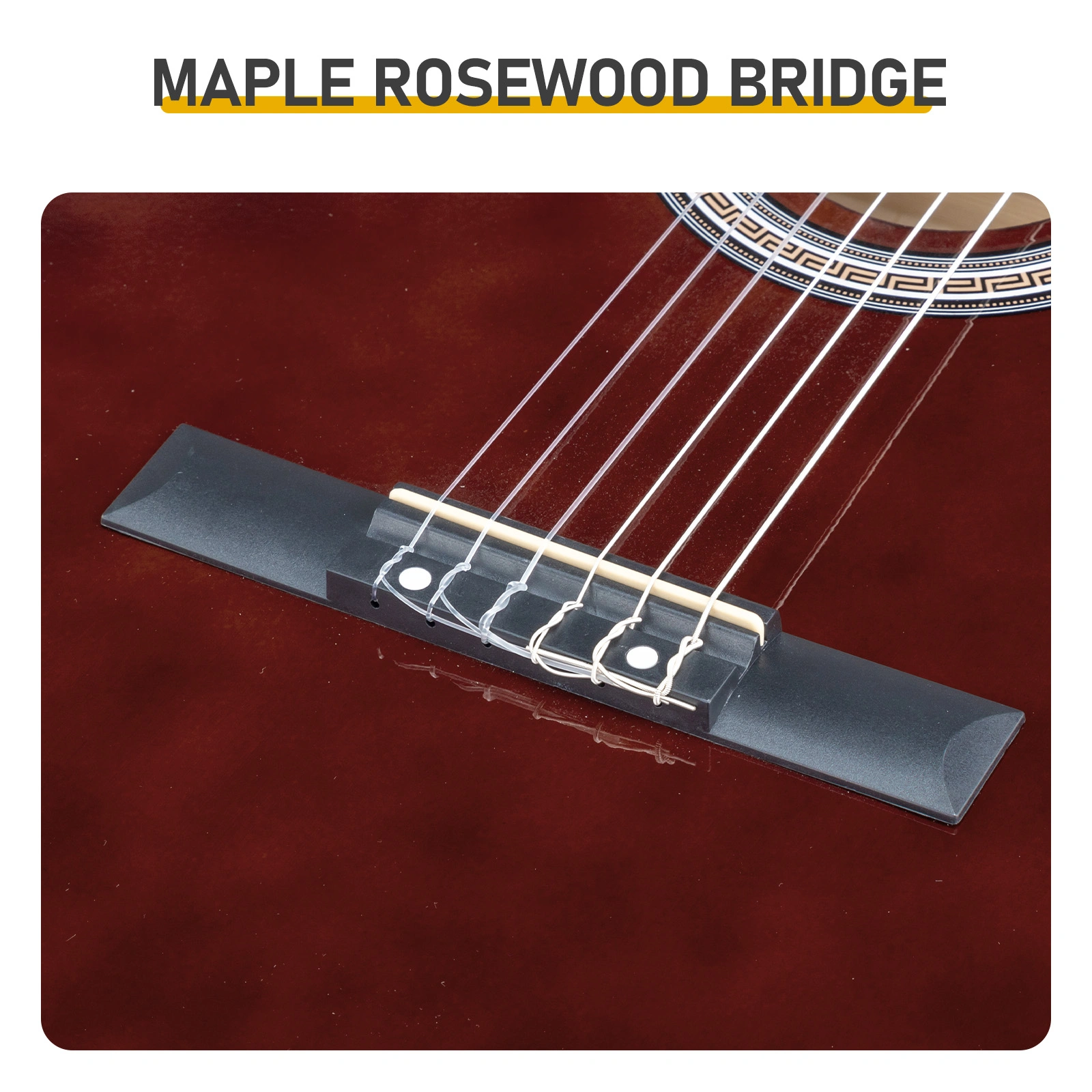 39 Inch Round Barrel Basswood Classical Folk Guitar (Coffee)including gig bag, spare strings, picks, capo, tuner, and strap. view 10