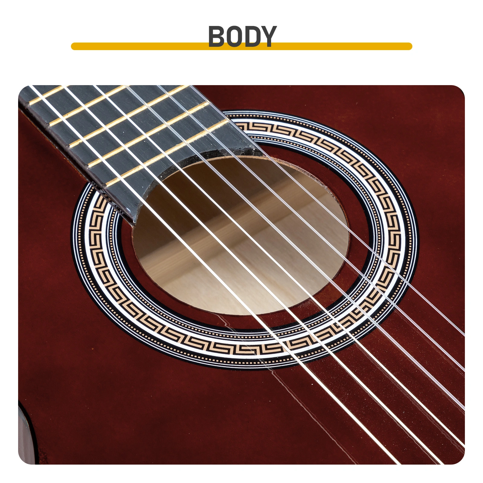 39 Inch Round Barrel Basswood Classical Folk Guitar (Coffee)including gig bag, spare strings, picks, capo, tuner, and strap. view 12