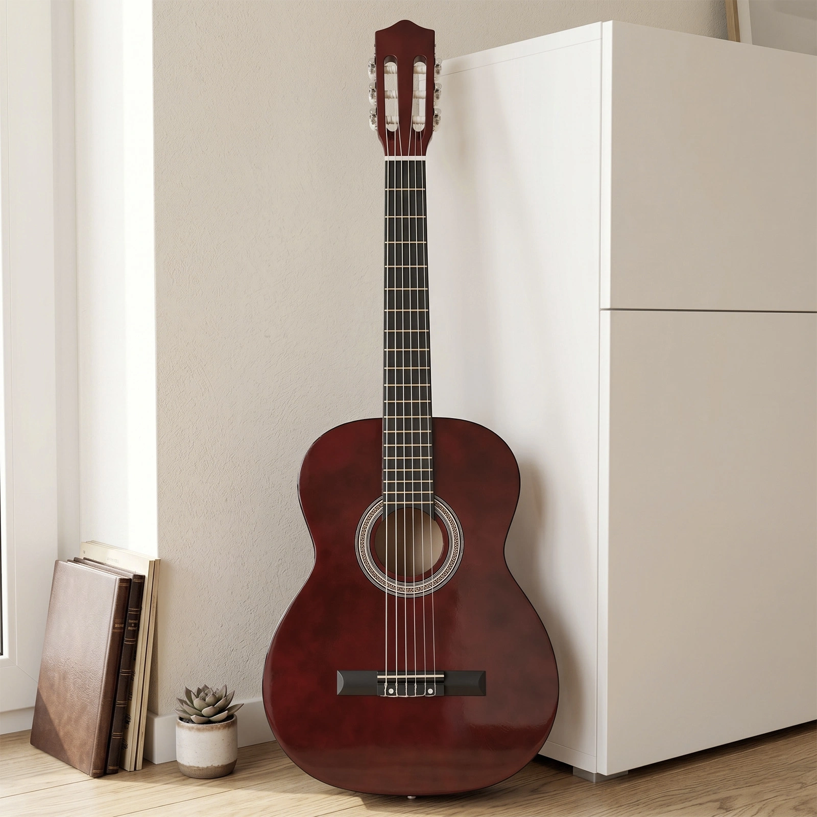 39 Inch Round Barrel Basswood Classical Folk Guitar (Coffee)including gig bag, spare strings, picks, capo, tuner, and strap. view 9